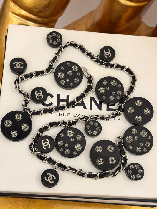 Chanel F/W 2003 Oversized Lucite Button & Snap Charm Chain Belt - Rare Collector Piece