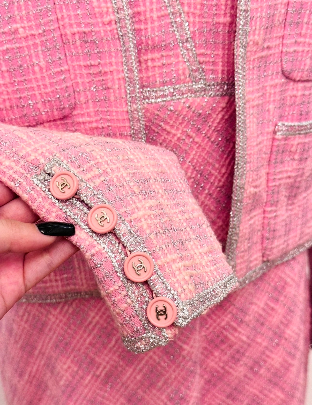 CHANEL Spring/ Summer 1997 Fantasy Tweed Sparkling Barbie Pink Jacket & Dress Ensemble - Never Worn - Karl Lagerfeld Archive