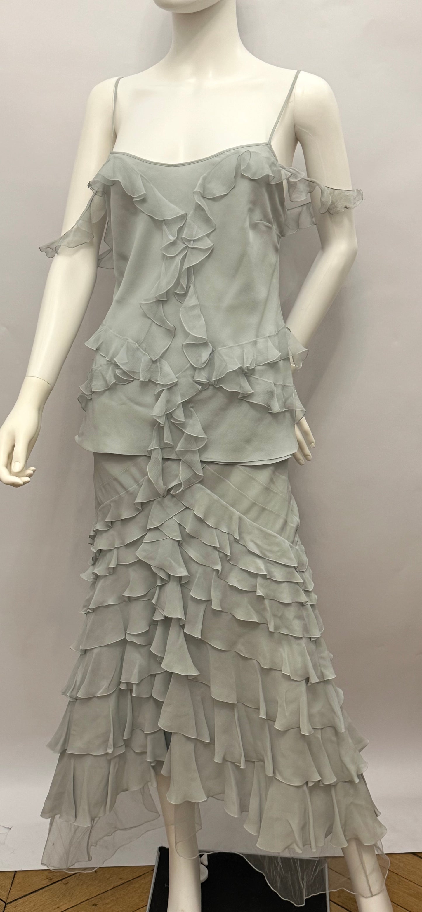 Rare Christian Dior by John Galliano Fall 2004 Silk Chiffon Ruffled Two-Piece Set