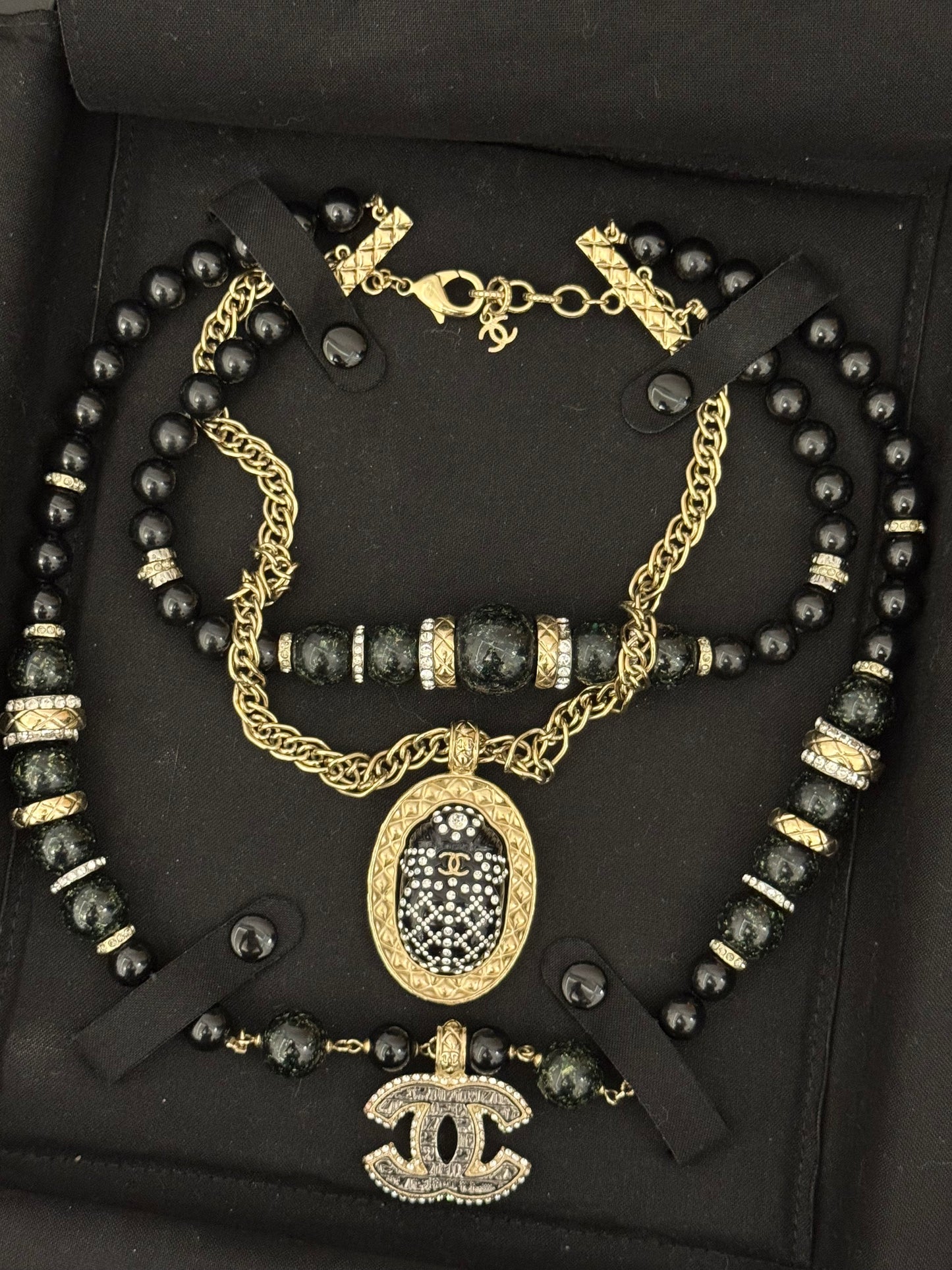 Museum-Worthy CHANEL Métiers d'Art Paris-New York 2019 Egyptian Scarab & Hieroglyph Layered Plastron Necklace from Karl Lagerfeld's Final Métiers d'Art Collection
