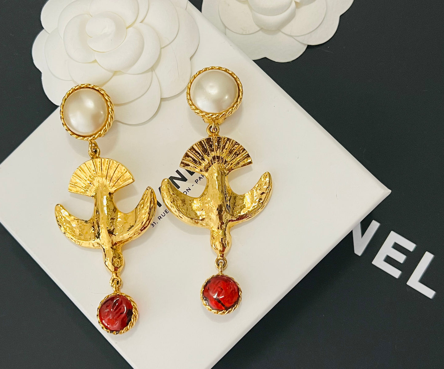 Museum-Worthy CHANEL 1970s Stylized Dove Bird Gripoix Drop Earrings - Rare Haute Couture Collector's Archive Piece