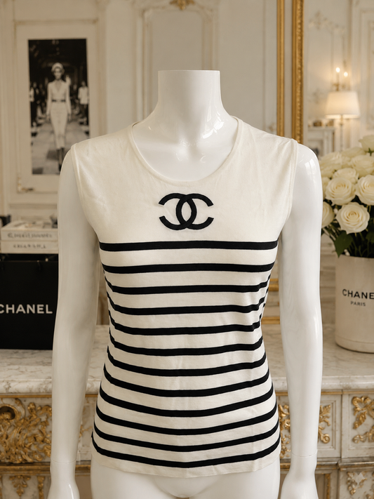 Iconic CHANEL Spring Summer 1994 Runway CC Logo Nautical Knit Top - Featured on the Runway