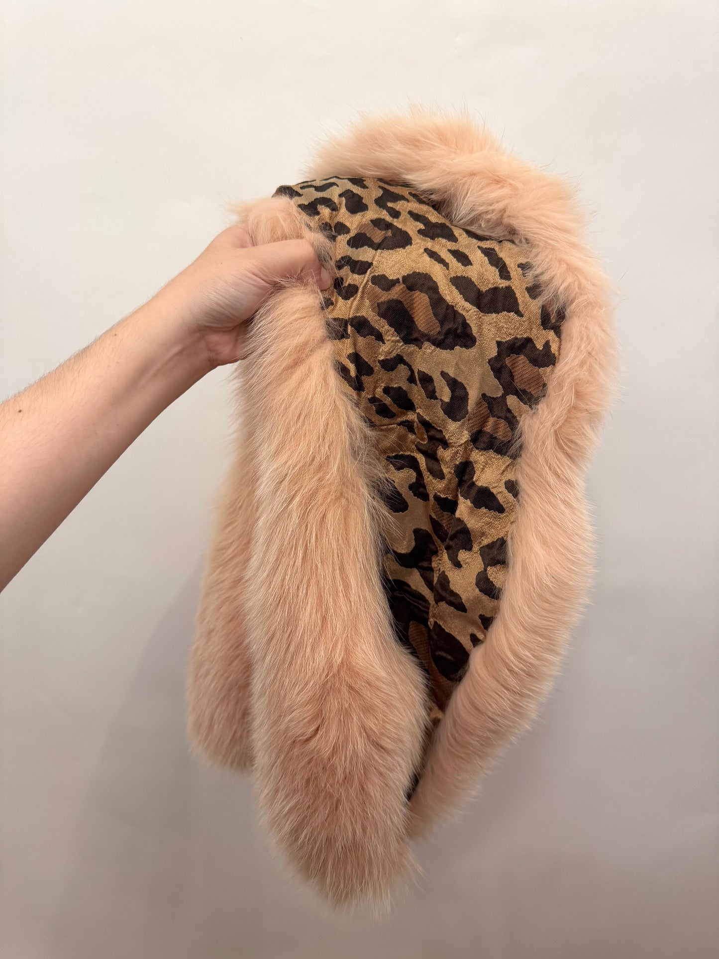Christian Dior by John Galliano Fall 2004 Pink Fox Fur Collar with Leopard Silk Lining and Dior Logo Hardware
