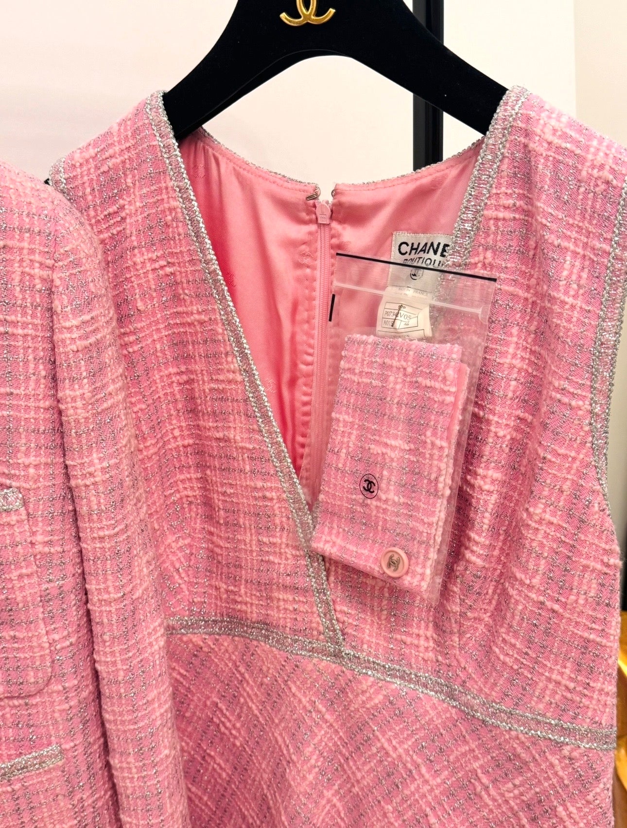 CHANEL Spring/ Summer 1997 Fantasy Tweed Sparkling Barbie Pink Jacket & Dress Ensemble - Never Worn - Karl Lagerfeld Archive