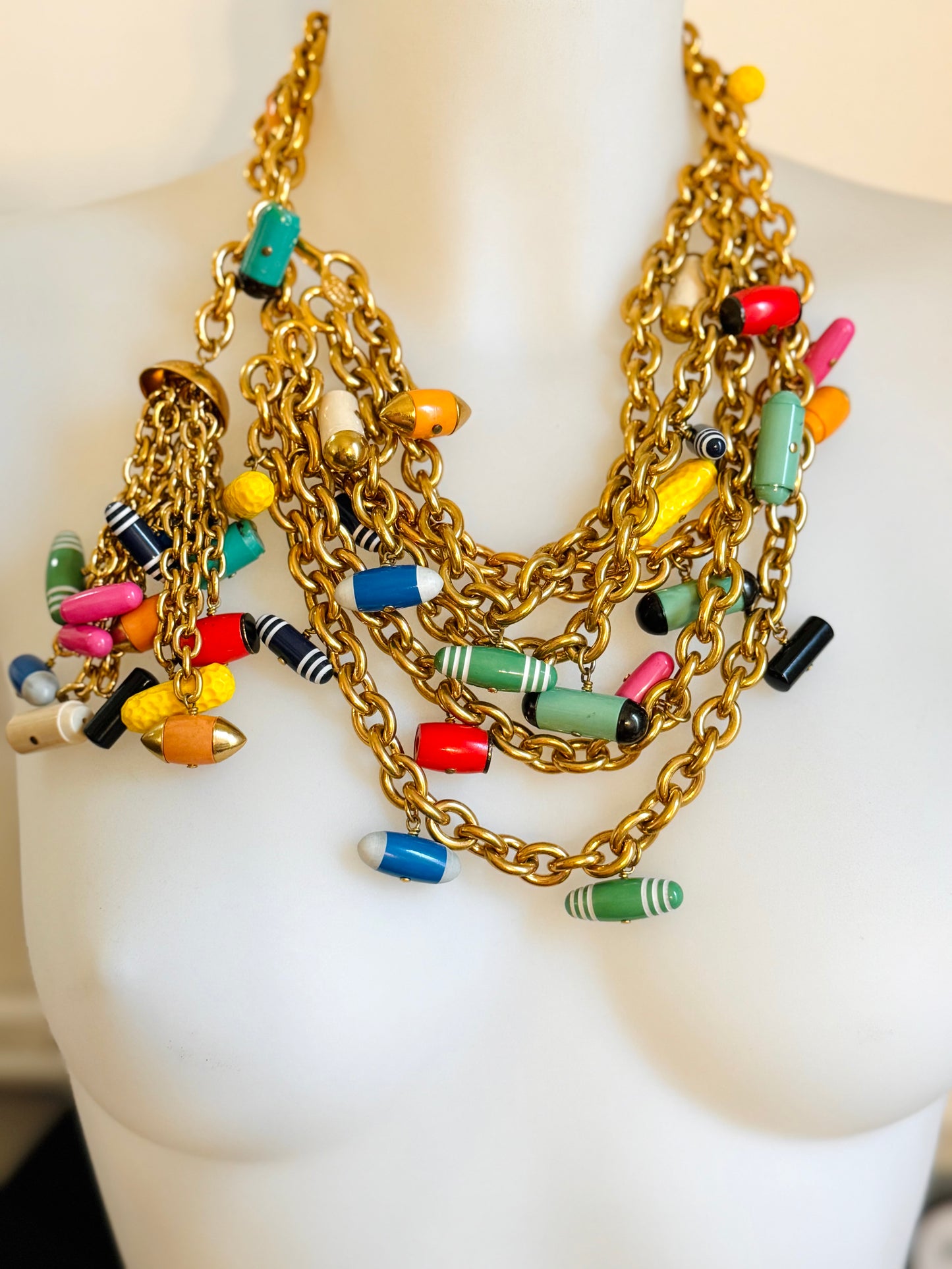 Museum-Worthy CHANEL Spring-Summer 1992 runway 24k gold plated Multicolor "Pill" Chain Belt