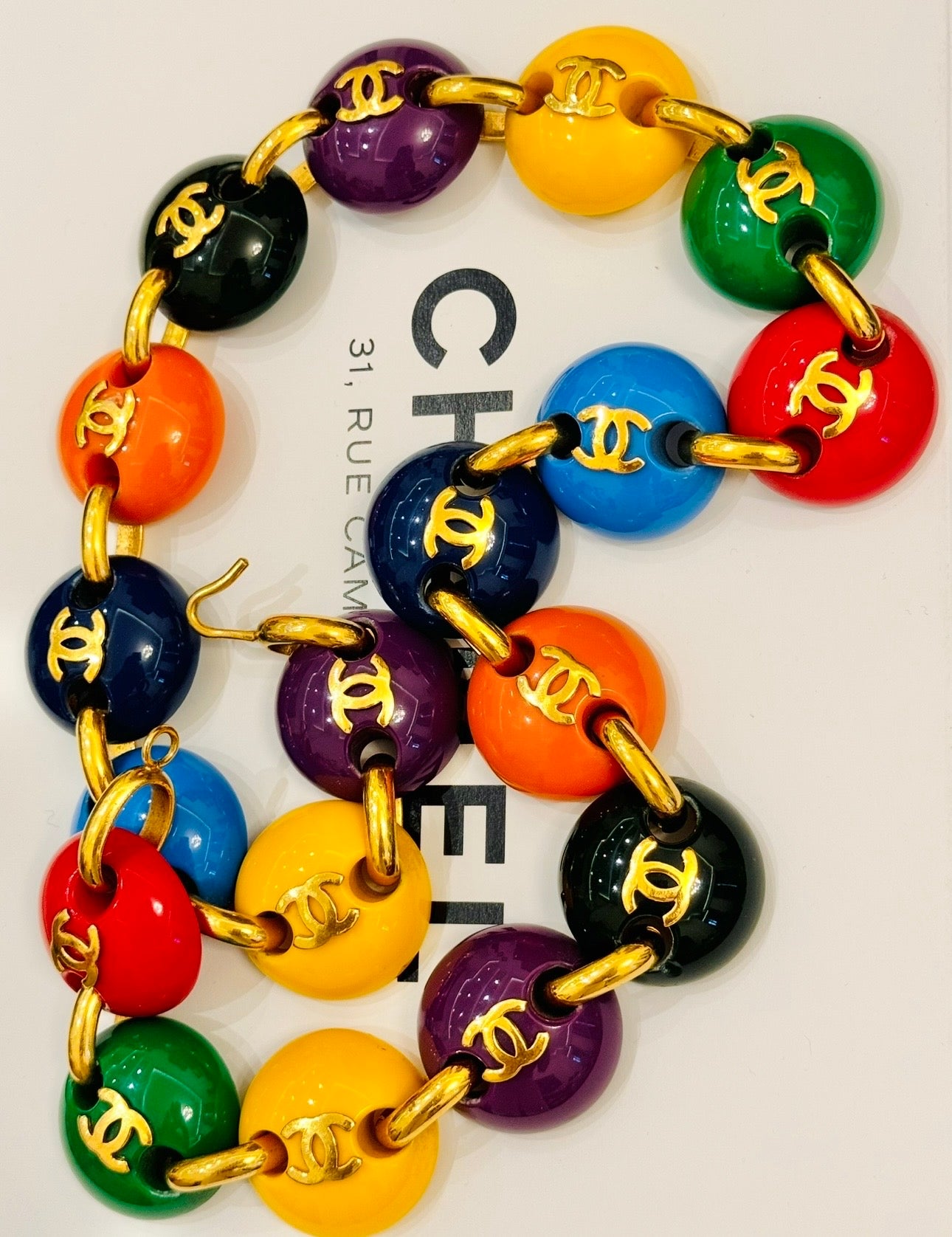 Museum-Worthy CHANEL Spring/Summer 1991 "Candy Button" Bonbons Skittles M&M Belt Necklace - Seen on Miley Cyrus - One of Karl Lagerfeld's Most Iconic Archive Jewels