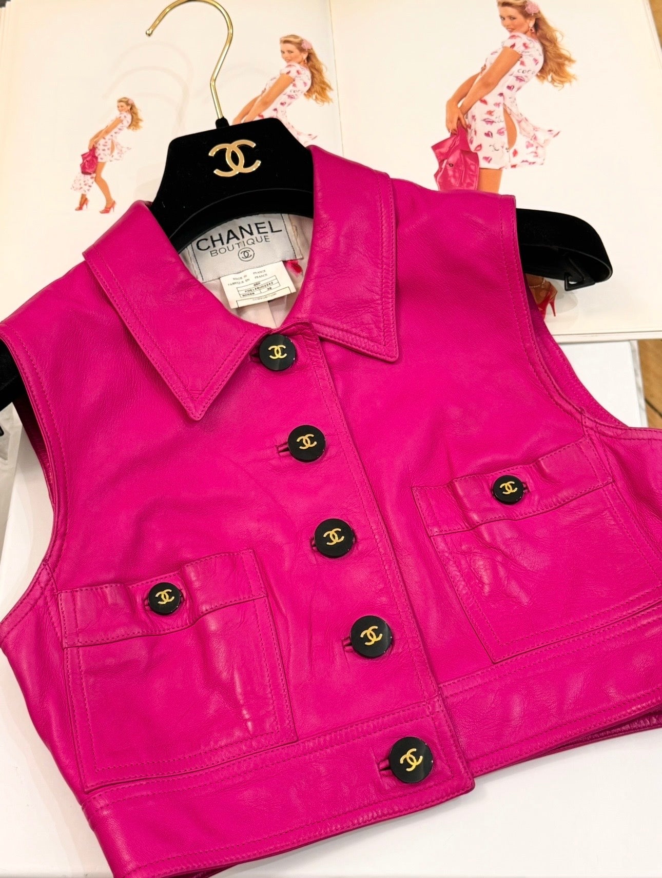 Museum-Worthy CHANEL Spring Summer 1995 Barbie Collection Pink Leather Vest by Karl Lagerfeld