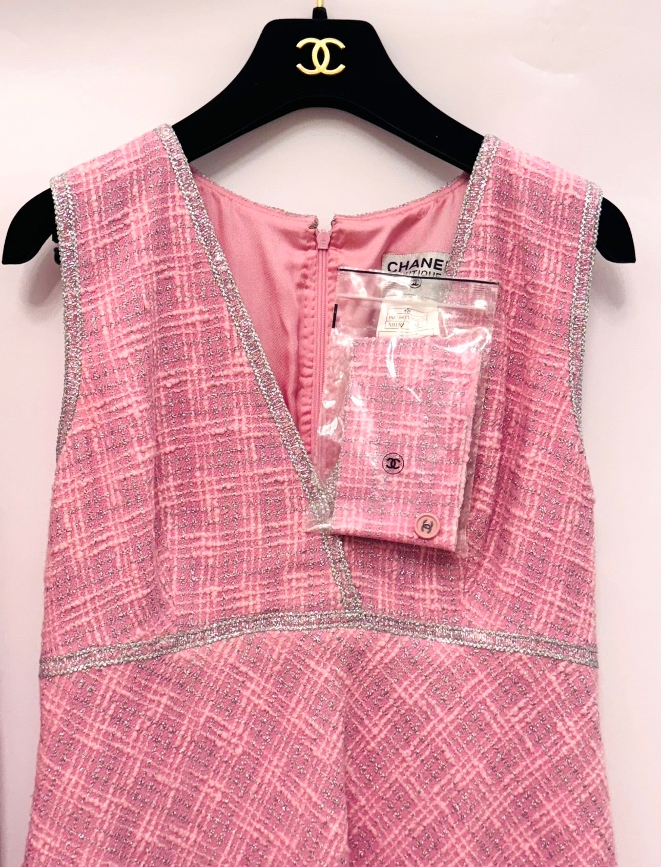 CHANEL Spring/ Summer 1997 Fantasy Tweed Sparkling Barbie Pink Jacket & Dress Ensemble - Never Worn - Karl Lagerfeld Archive