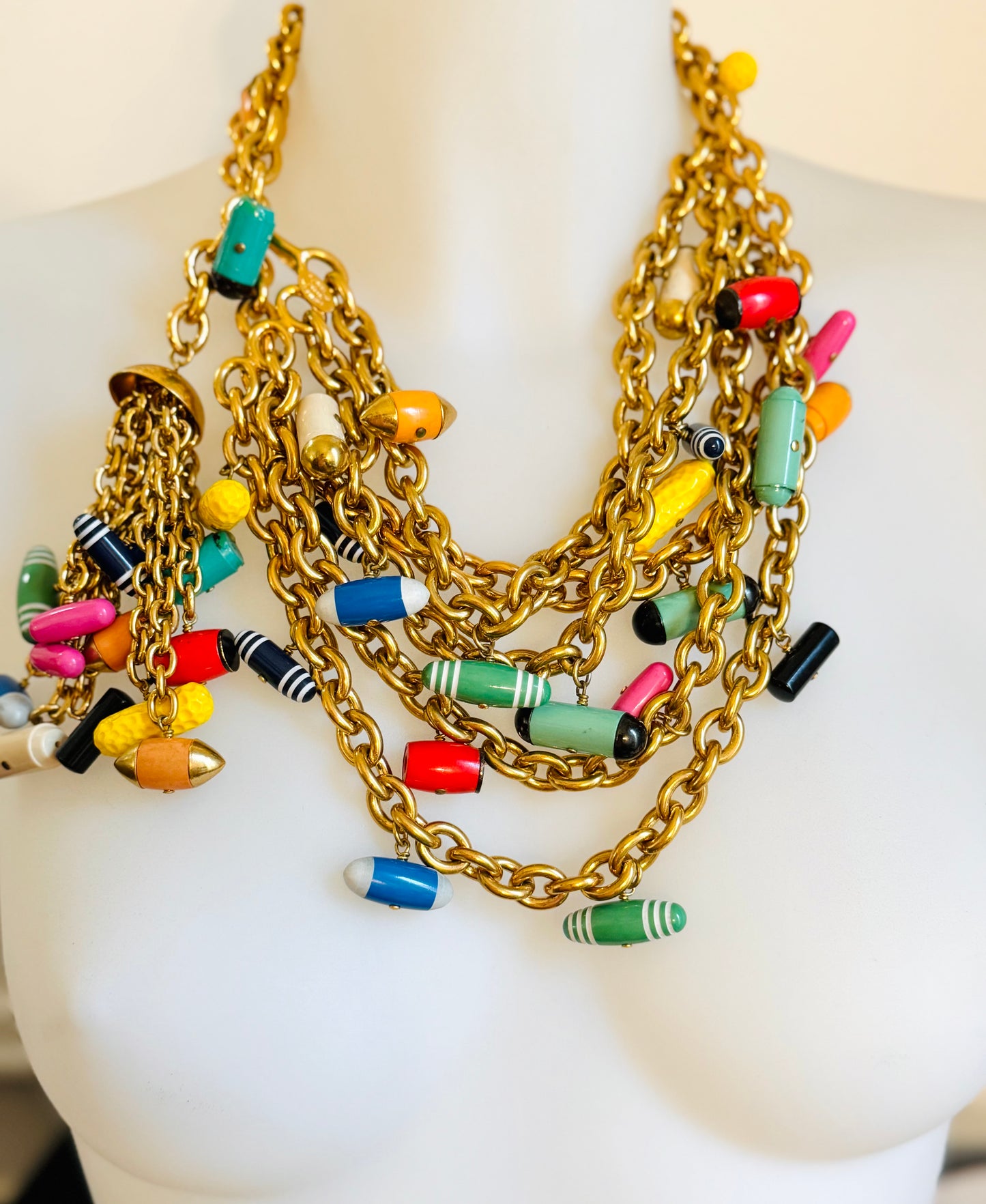 Museum-Worthy CHANEL Spring-Summer 1992 runway 24k gold plated Multicolor "Pill" Chain Belt