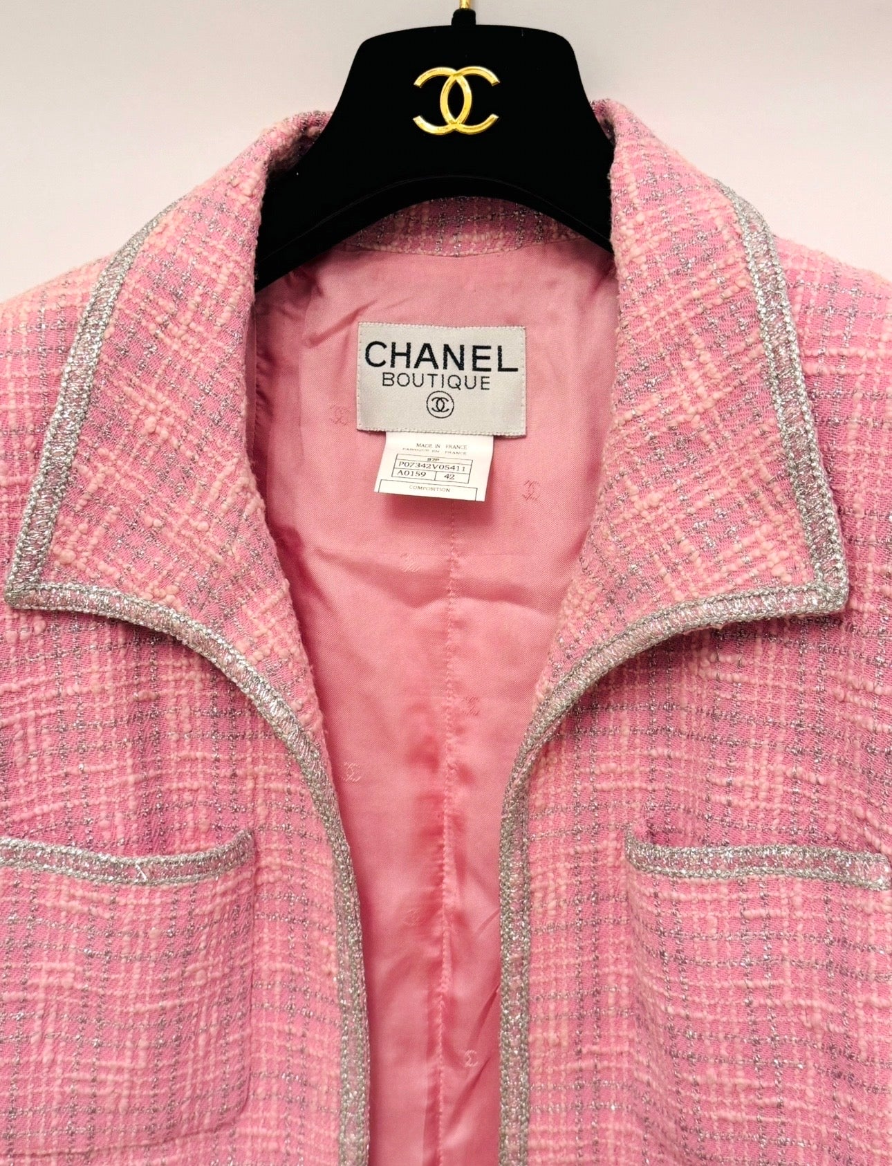 CHANEL Spring/ Summer 1997 Fantasy Tweed Sparkling Barbie Pink Jacket & Dress Ensemble - Never Worn - Karl Lagerfeld Archive