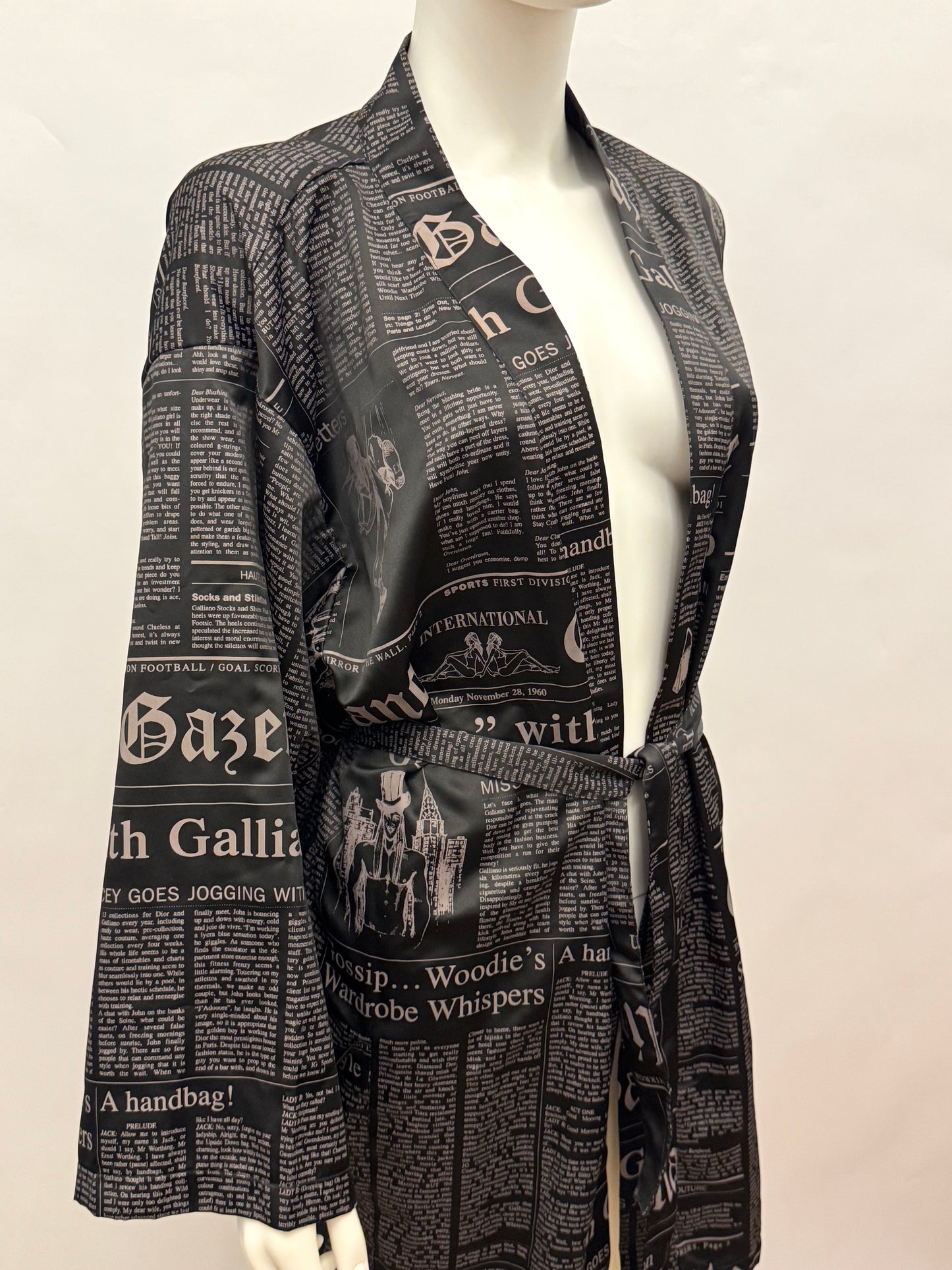 Iconic John Galliano "Gazette" Newspaper Print Kimono Robe with Original Box - Size M