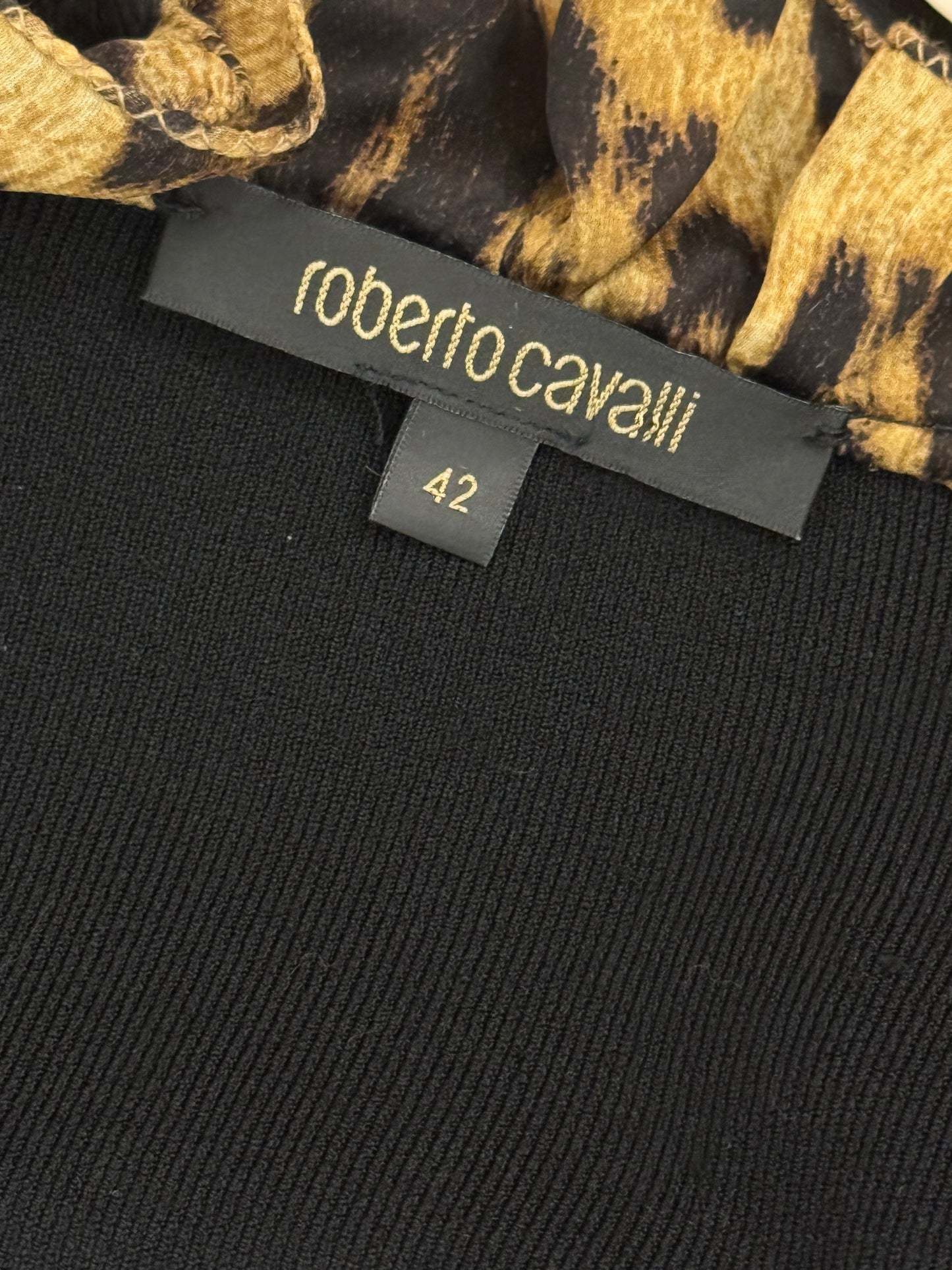 Roberto Cavalli F/W 2005 Black knit cardigan with Mink Fur & Léopard Silk Ruffle Trim