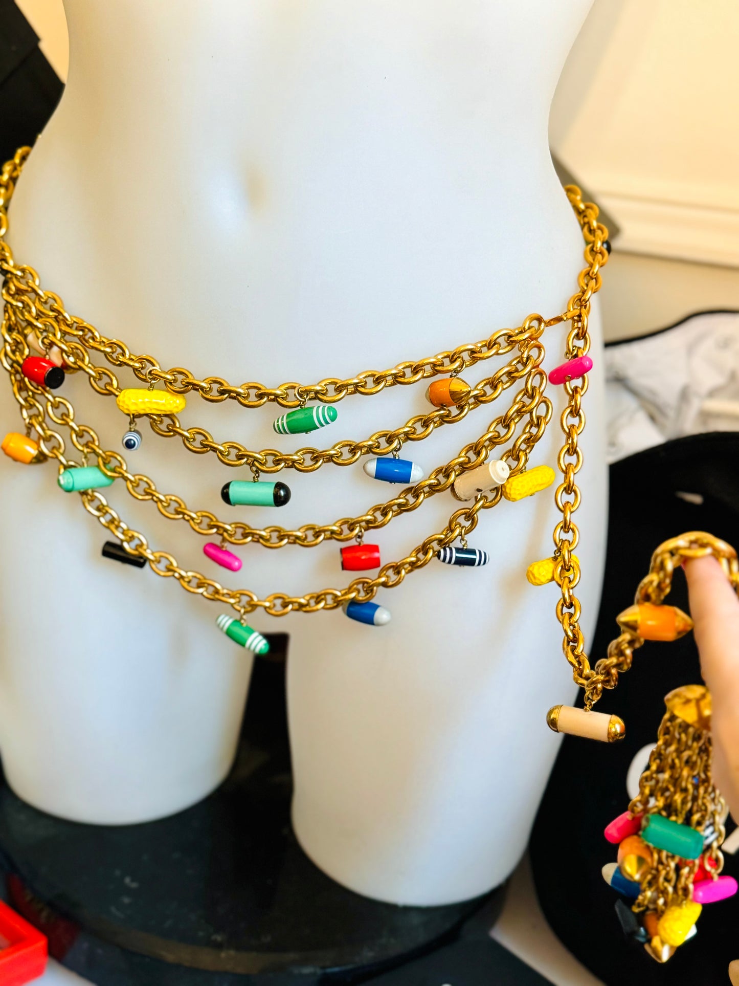 Museum-Worthy CHANEL Spring-Summer 1992 runway 24k gold plated Multicolor "Pill" Chain Belt
