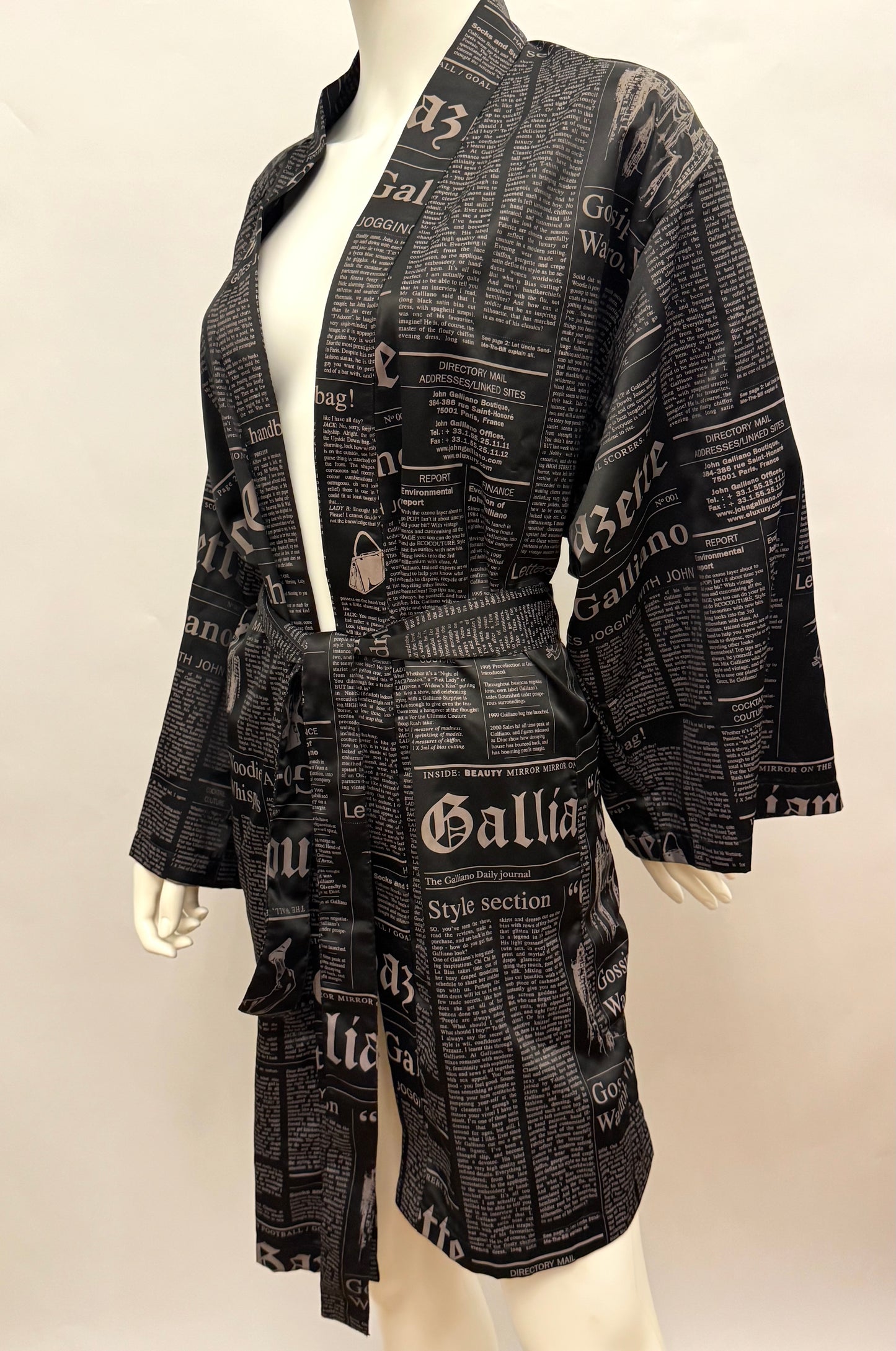 Iconic John Galliano "Gazette" Newspaper Print Kimono Robe with Original Box - Size M