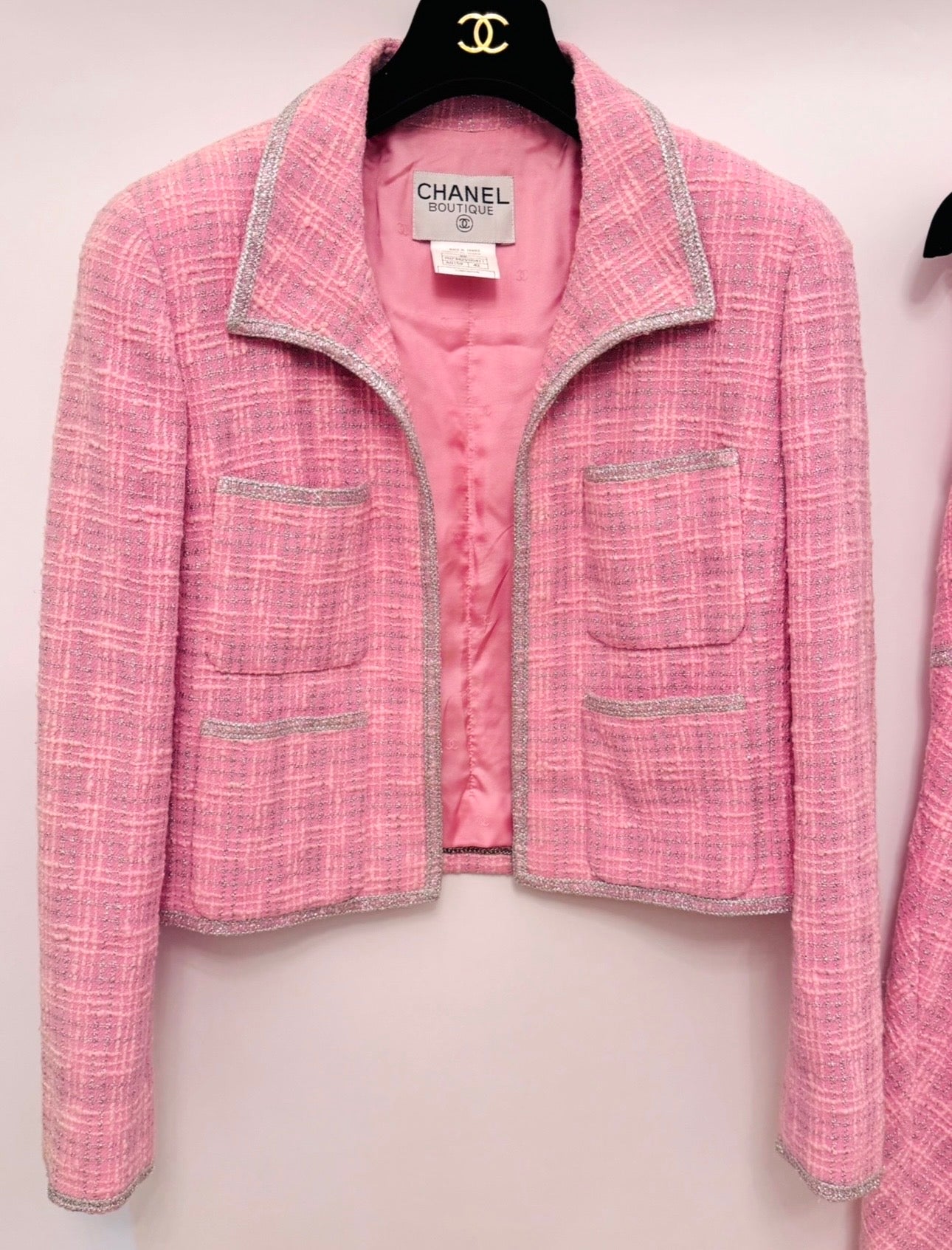 CHANEL Spring/ Summer 1997 Fantasy Tweed Sparkling Barbie Pink Jacket & Dress Ensemble - Never Worn - Karl Lagerfeld Archive
