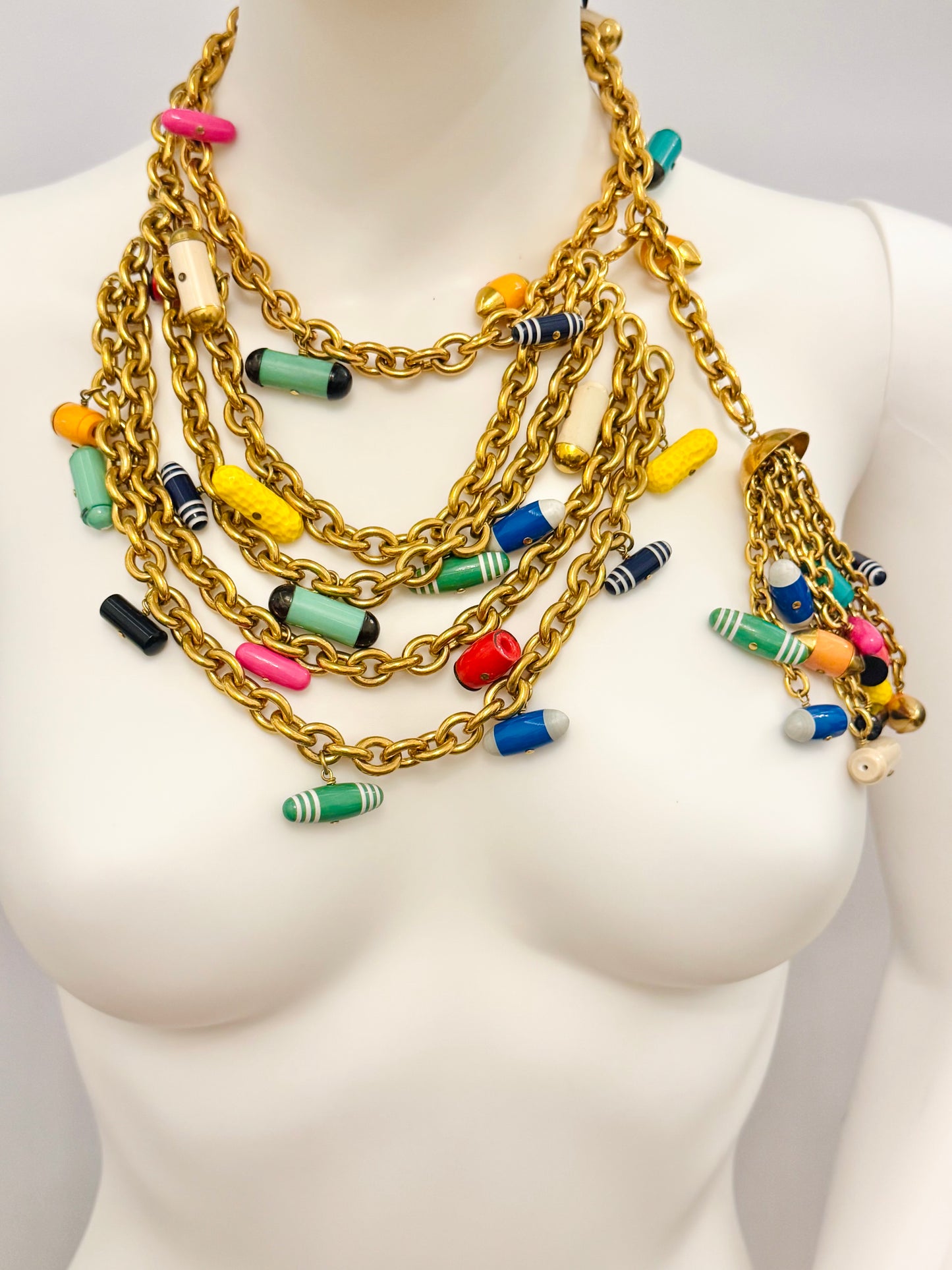 Museum-Worthy CHANEL Spring-Summer 1992 runway 24k gold plated Multicolor "Pill" Chain Belt