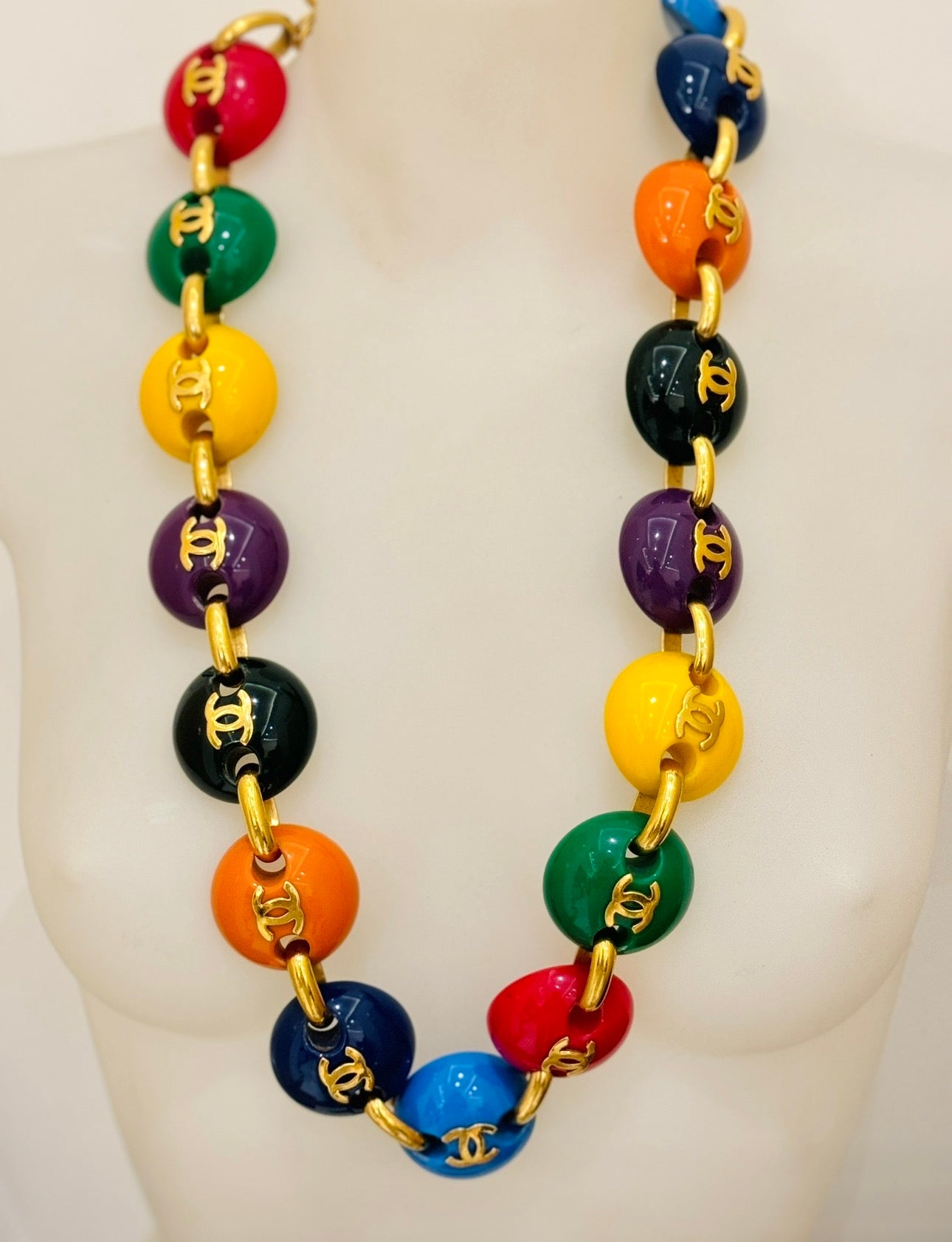 Museum-Worthy CHANEL Spring/Summer 1991 "Candy Button" Bonbons Skittles M&M Belt Necklace - Seen on Miley Cyrus - One of Karl Lagerfeld's Most Iconic Archive Jewels