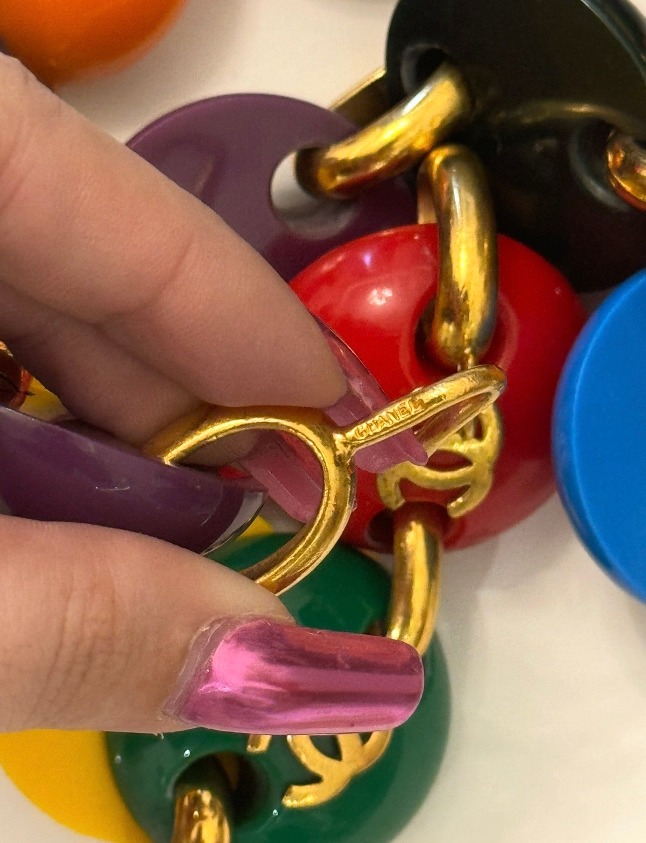 Museum-Worthy CHANEL Spring/Summer 1991 "Candy Button" Bonbons Skittles M&M Belt Necklace - Seen on Miley Cyrus - One of Karl Lagerfeld's Most Iconic Archive Jewels