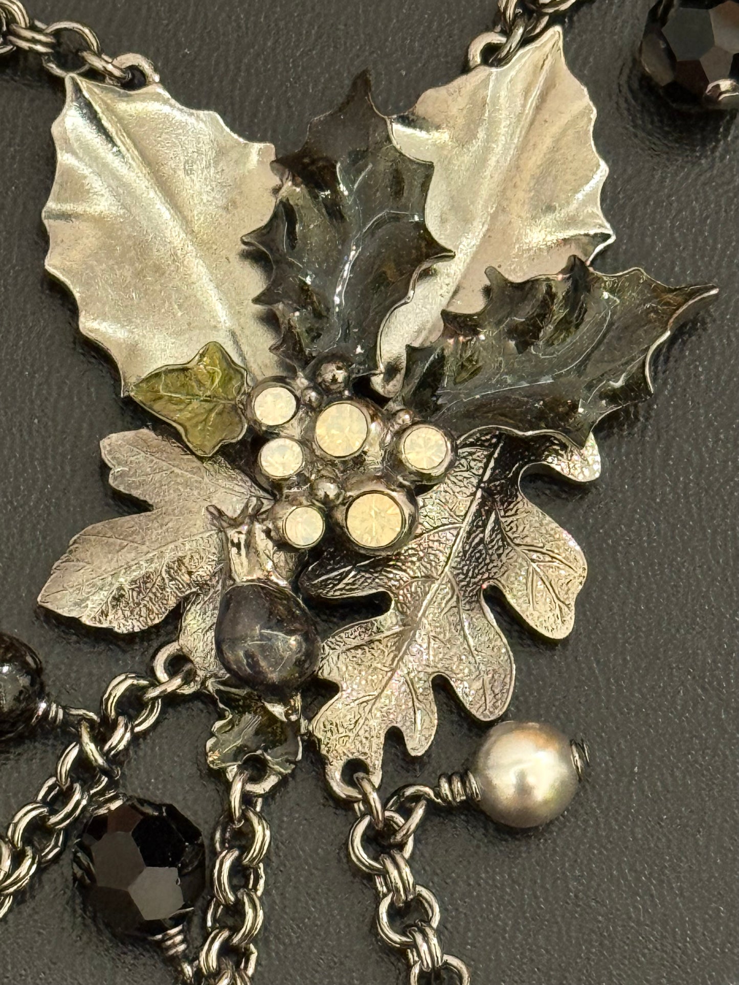 Museum-Worthy CHANEL Fall/Winter 2005 Runway Woodland Necklace by Karl Lagerfeld - Holly Leaves, Acorns, Mushroom & CC Charm Statement Collector's Archive Piece
