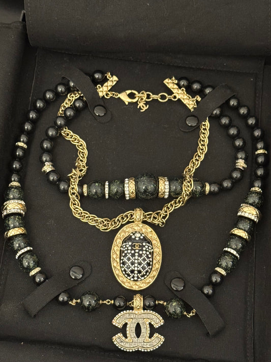 Museum-Worthy CHANEL Métiers d'Art Paris-New York 2019 Egyptian Scarab & Hieroglyph Layered Plastron Necklace from Karl Lagerfeld's Final Métiers d'Art Collection