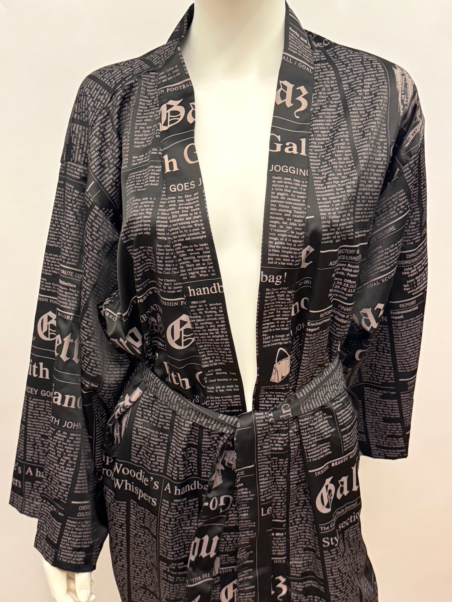 Iconic John Galliano "Gazette" Newspaper Print Kimono Robe with Original Box - Size M