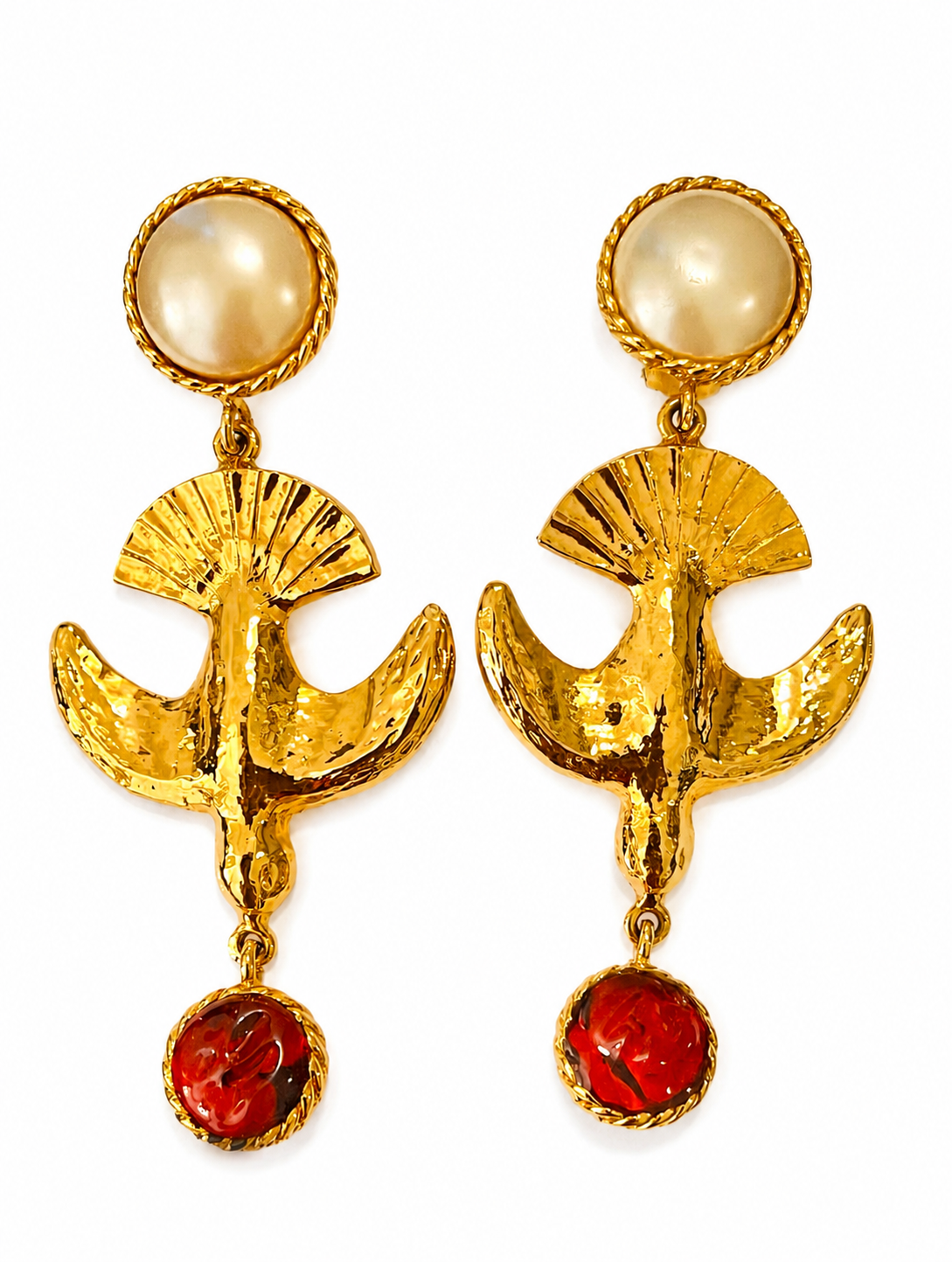 Museum-Worthy CHANEL 1970s Stylized Dove Bird Gripoix Drop Earrings - Rare Haute Couture Collector's Archive Piece