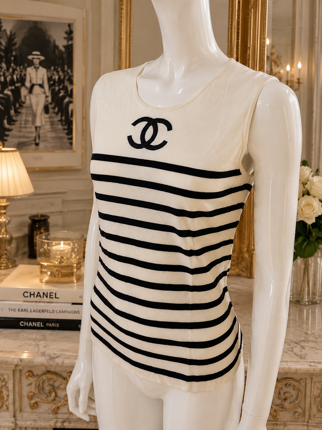 Iconic CHANEL Spring Summer 1994 Runway CC Logo Nautical Knit Top - Featured on the Runway