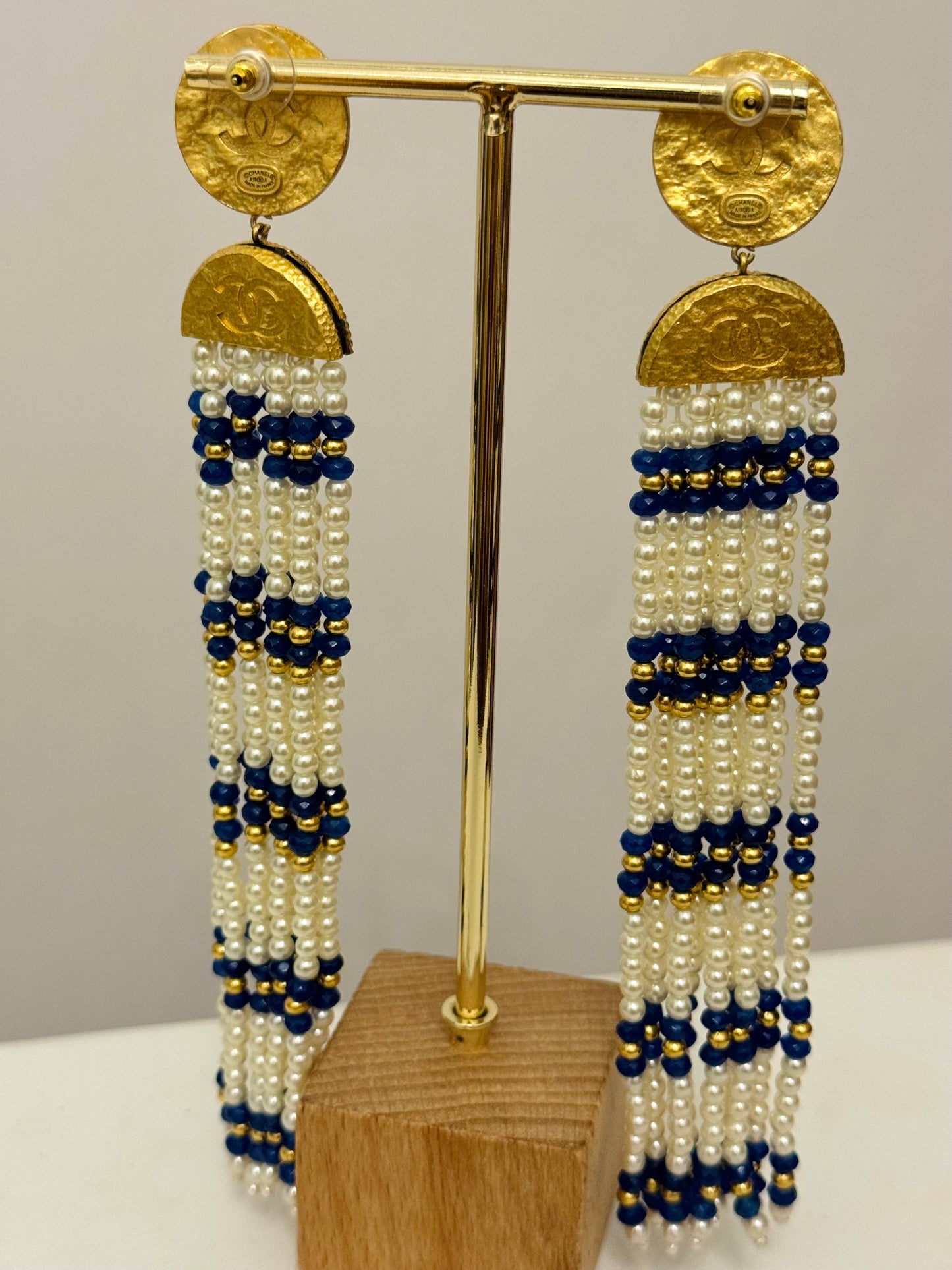 CHANEL Métiers d’Art Paris–New York 2019 “Egyptian” Lapis Lazuli & Pearl Chandelier Earrings by Karl Lagerfeld – Runway & Book Cover