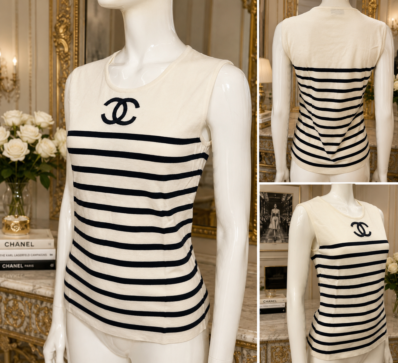 Iconic CHANEL Spring Summer 1994 Runway CC Logo Nautical Knit Top - Featured on the Runway