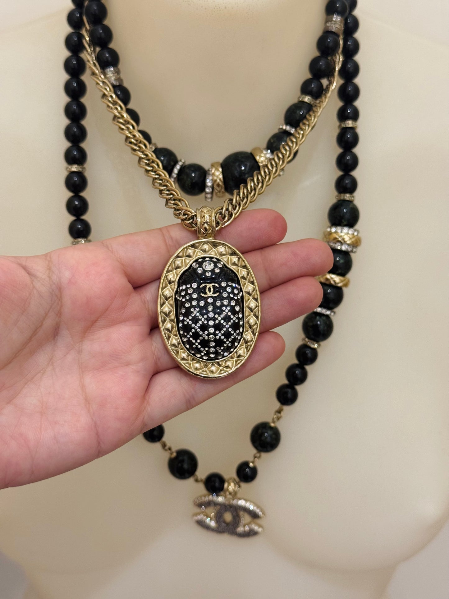 Museum-Worthy CHANEL Métiers d'Art Paris-New York 2019 Egyptian Scarab & Hieroglyph Layered Plastron Necklace from Karl Lagerfeld's Final Métiers d'Art Collection