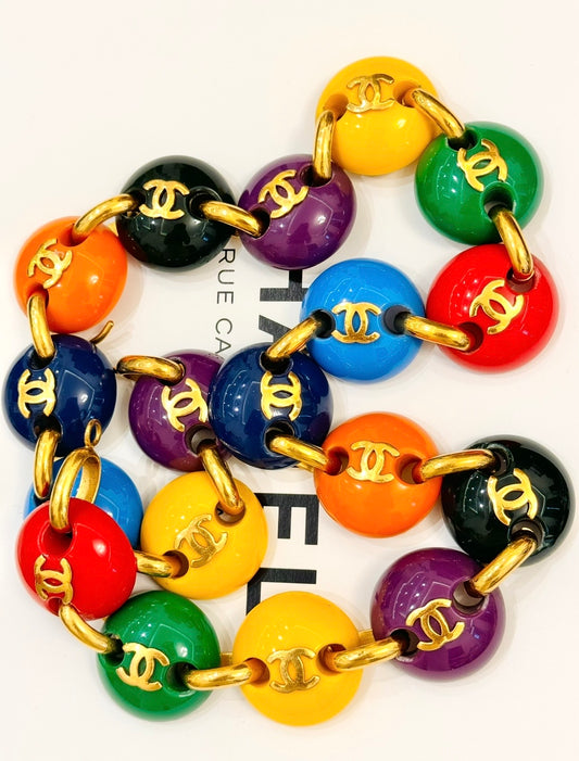 Museum-Worthy CHANEL Spring/Summer 1991 "Candy Button" Bonbons Skittles M&M Belt Necklace - Seen on Miley Cyrus - One of Karl Lagerfeld's Most Iconic Archive Jewels