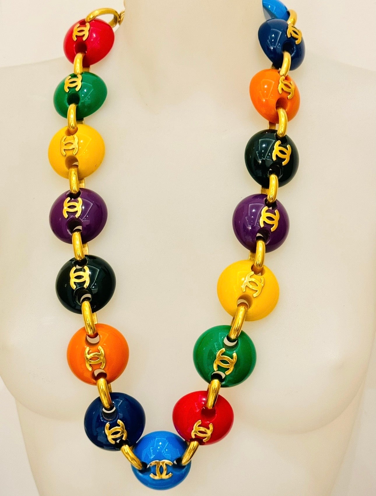 Museum-Worthy CHANEL Spring/Summer 1991 "Candy Button" Bonbons Skittles M&M Belt Necklace - Seen on Miley Cyrus - One of Karl Lagerfeld's Most Iconic Archive Jewels