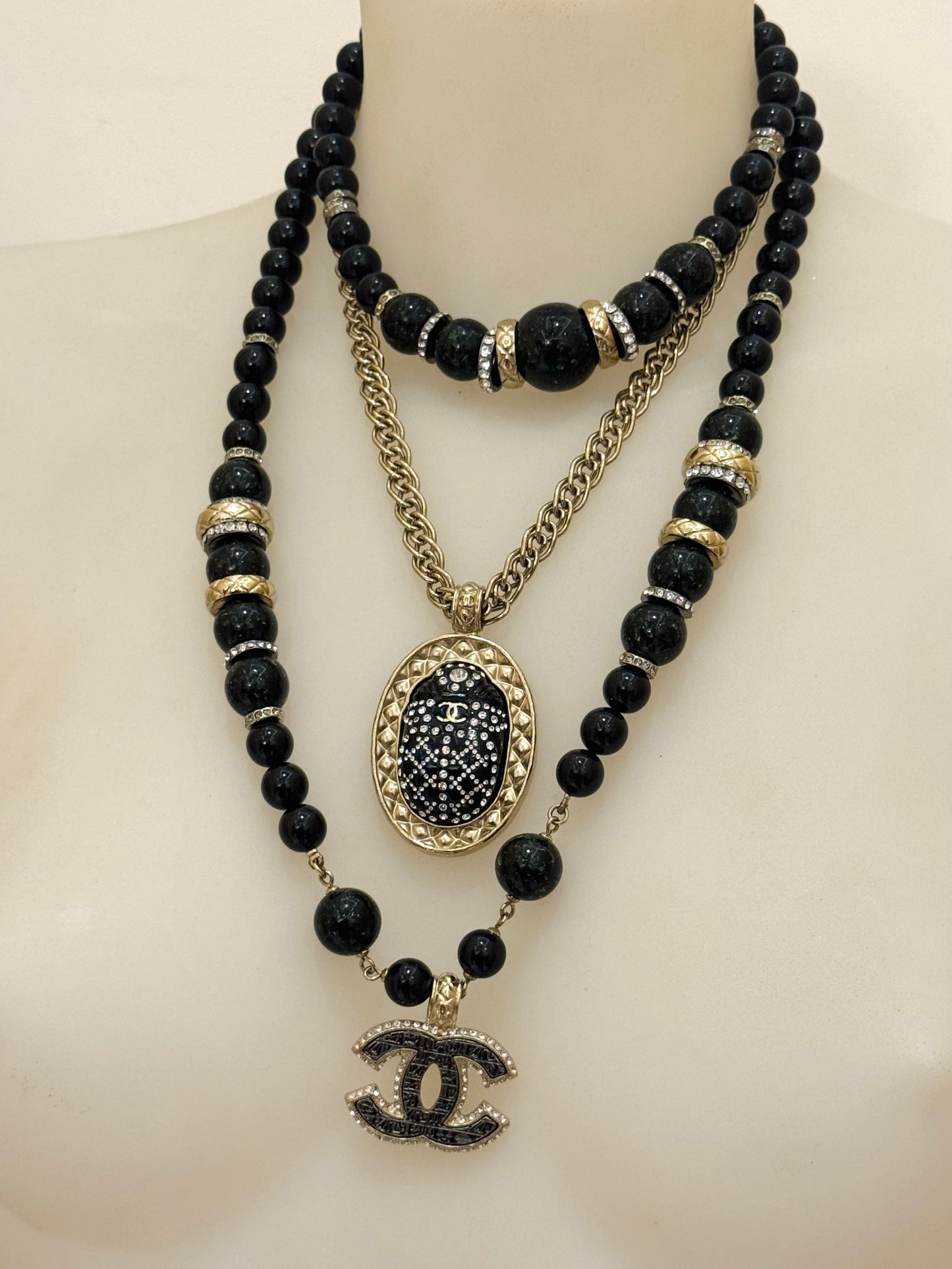 Museum-Worthy CHANEL Métiers d'Art Paris-New York 2019 Egyptian Scarab & Hieroglyph Layered Plastron Necklace from Karl Lagerfeld's Final Métiers d'Art Collection