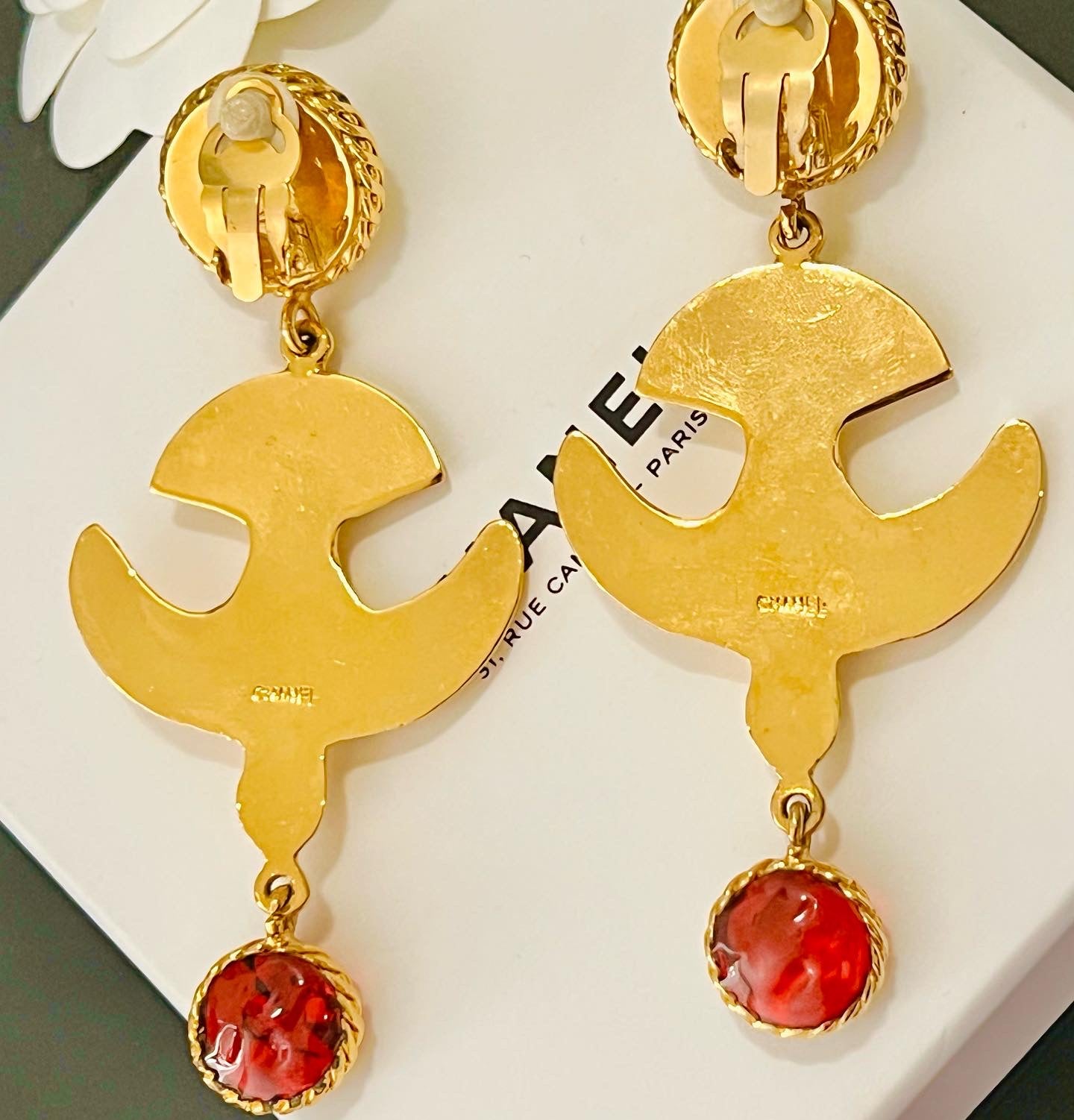 Museum-Worthy CHANEL 1970s Stylized Dove Bird Gripoix Drop Earrings - Rare Haute Couture Collector's Archive Piece