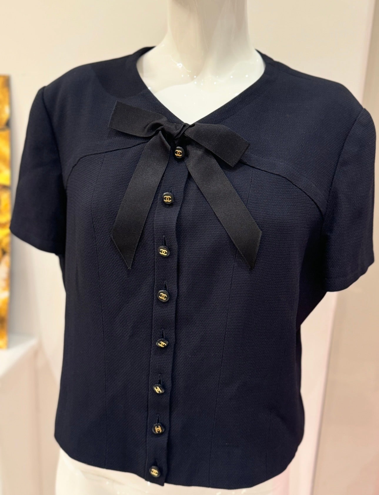 CHANEL Spring/Summer 1995 « Barbie » Collection Navy Blue Bow Jacket - Candy CC Buttons - Karl Lagerfeld Archive