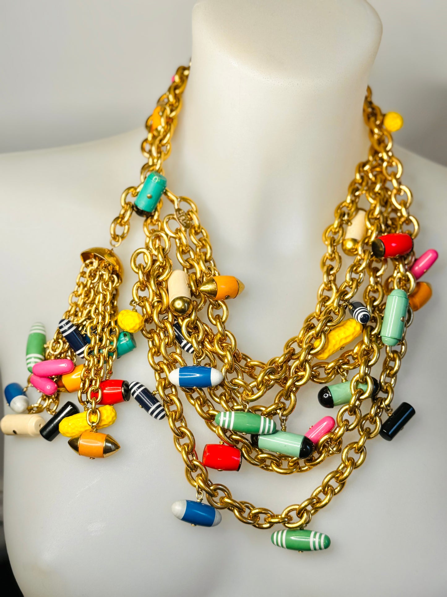 Museum-Worthy CHANEL Spring-Summer 1992 runway 24k gold plated Multicolor "Pill" Chain Belt