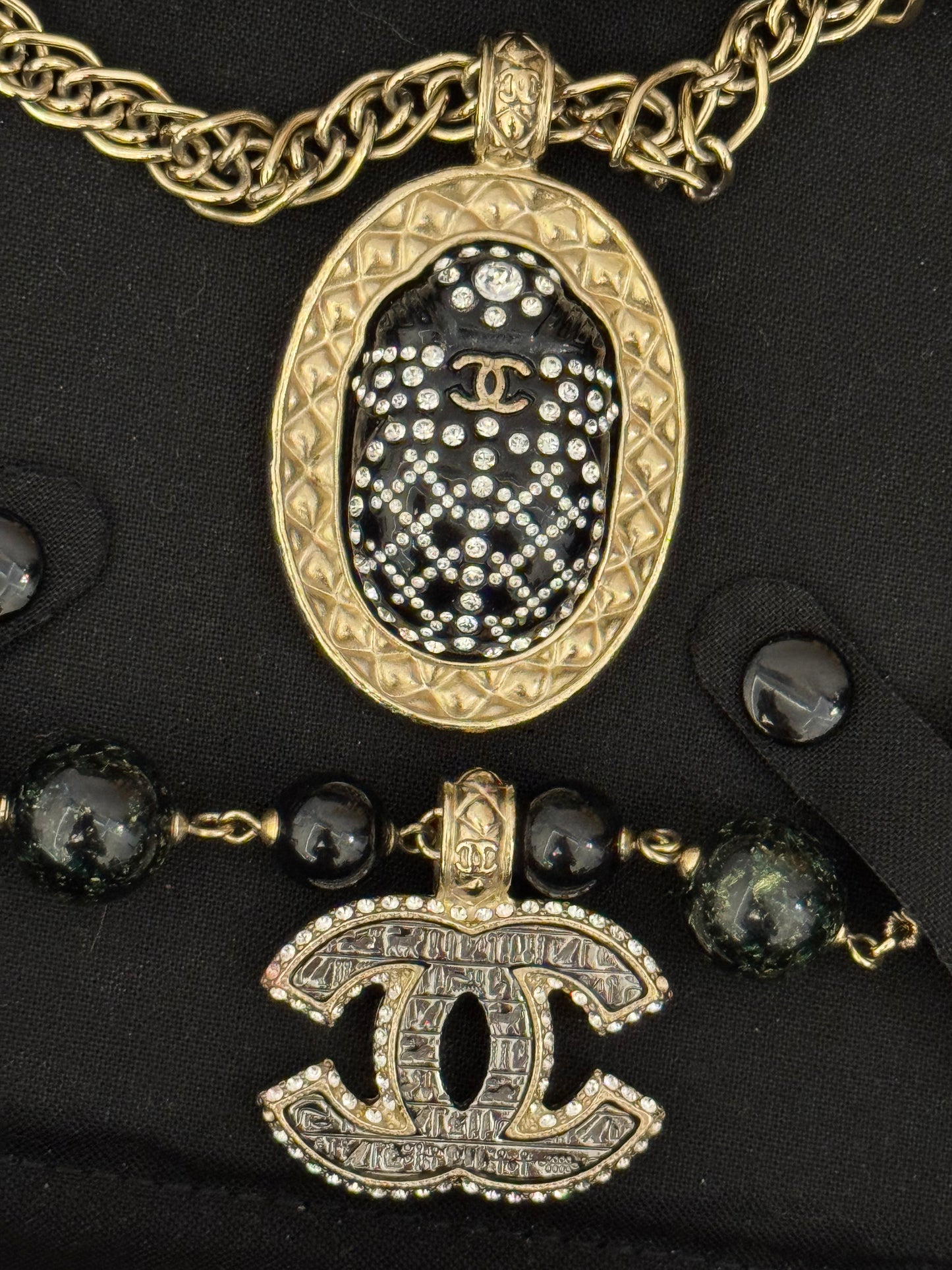 Museum-Worthy CHANEL Métiers d'Art Paris-New York 2019 Egyptian Scarab & Hieroglyph Layered Plastron Necklace from Karl Lagerfeld's Final Métiers d'Art Collection
