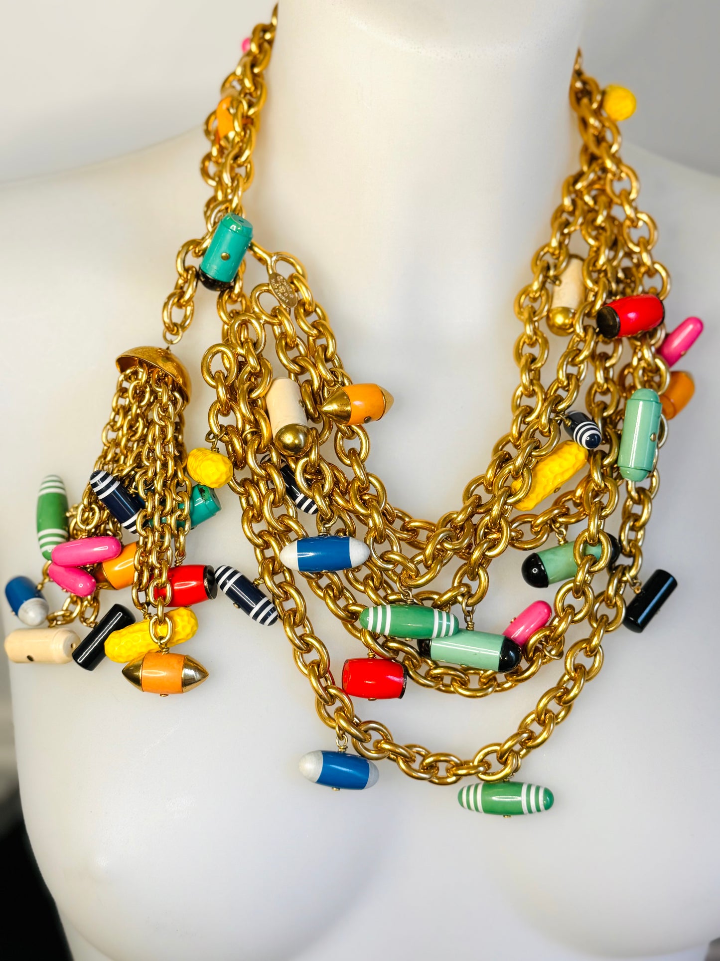 Museum-Worthy CHANEL Spring-Summer 1992 runway 24k gold plated Multicolor "Pill" Chain Belt