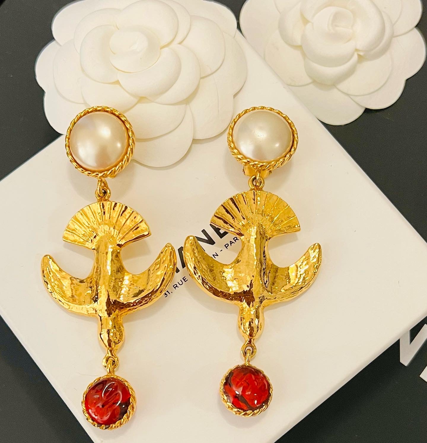 Museum-Worthy CHANEL 1970s Stylized Dove Bird Gripoix Drop Earrings - Rare Haute Couture Collector's Archive Piece