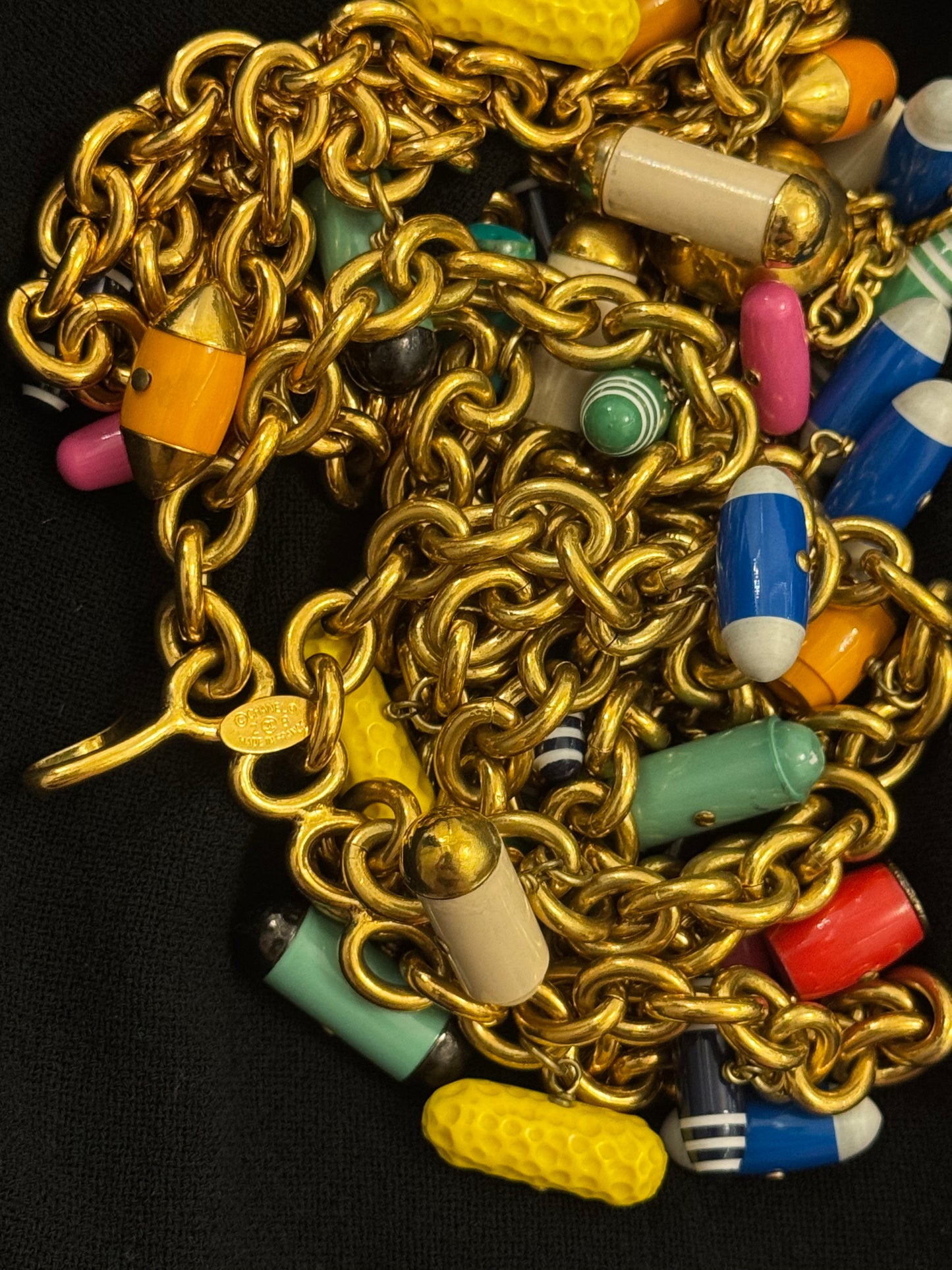 Museum-Worthy CHANEL Spring-Summer 1992 runway 24k gold plated Multicolor "Pill" Chain Belt