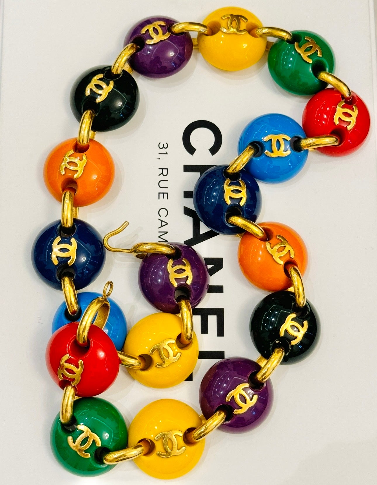 Museum-Worthy CHANEL Spring/Summer 1991 "Candy Button" Bonbons Skittles M&M Belt Necklace - Seen on Miley Cyrus - One of Karl Lagerfeld's Most Iconic Archive Jewels