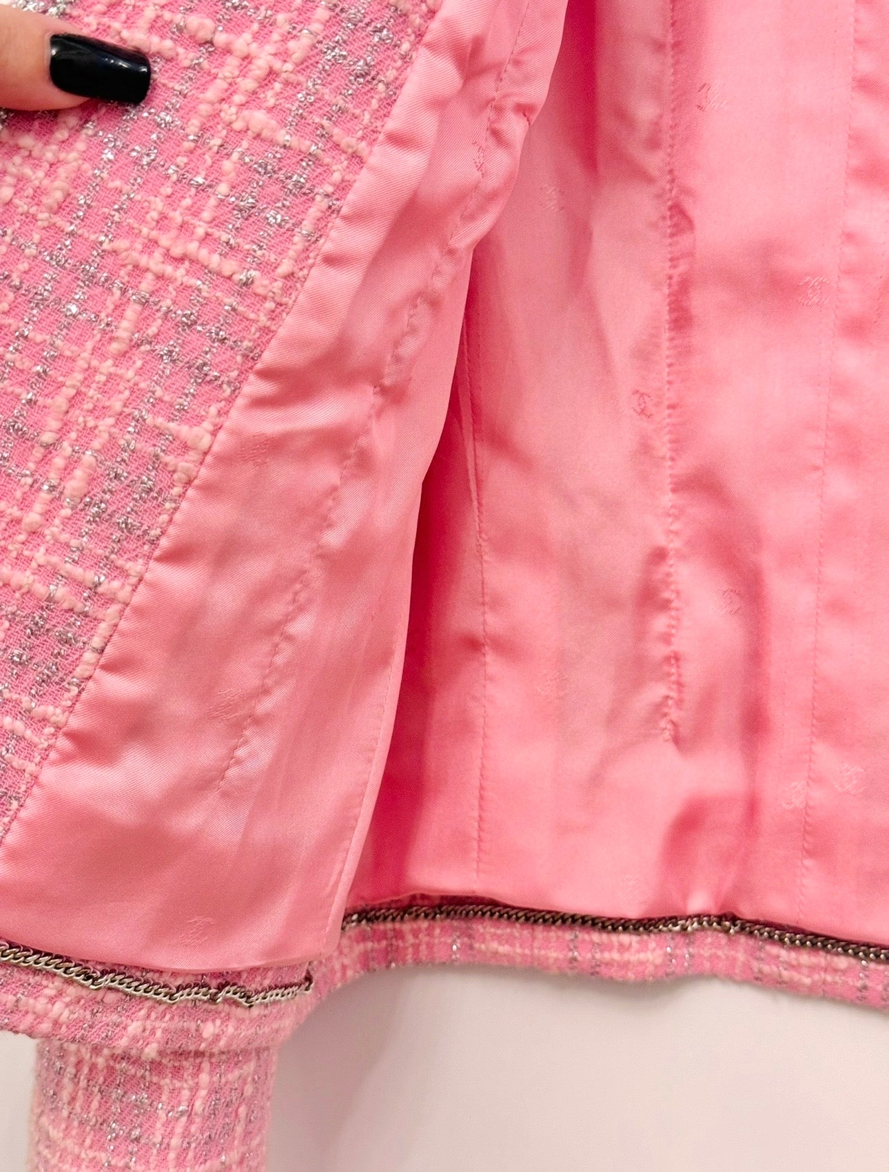 CHANEL Spring/ Summer 1997 Fantasy Tweed Sparkling Barbie Pink Jacket & Dress Ensemble - Never Worn - Karl Lagerfeld Archive
