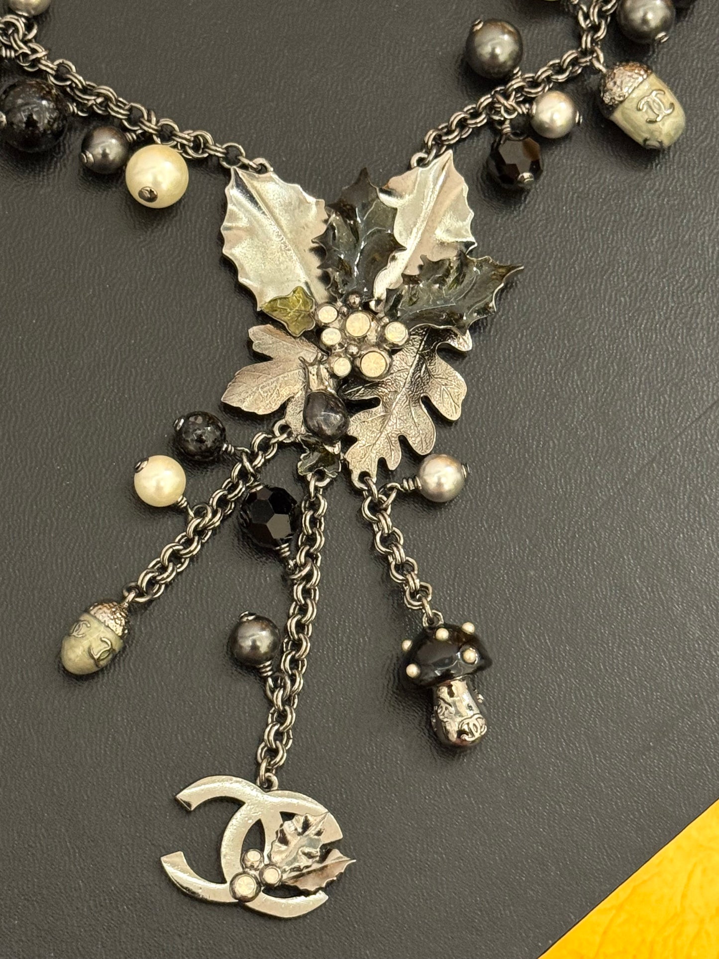 Museum-Worthy CHANEL Fall/Winter 2005 Runway Woodland Necklace by Karl Lagerfeld - Holly Leaves, Acorns, Mushroom & CC Charm Statement Collector's Archive Piece