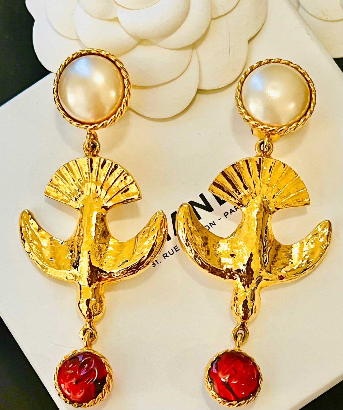 Museum-Worthy CHANEL 1970s Stylized Dove Bird Gripoix Drop Earrings - Rare Haute Couture Collector's Archive Piece