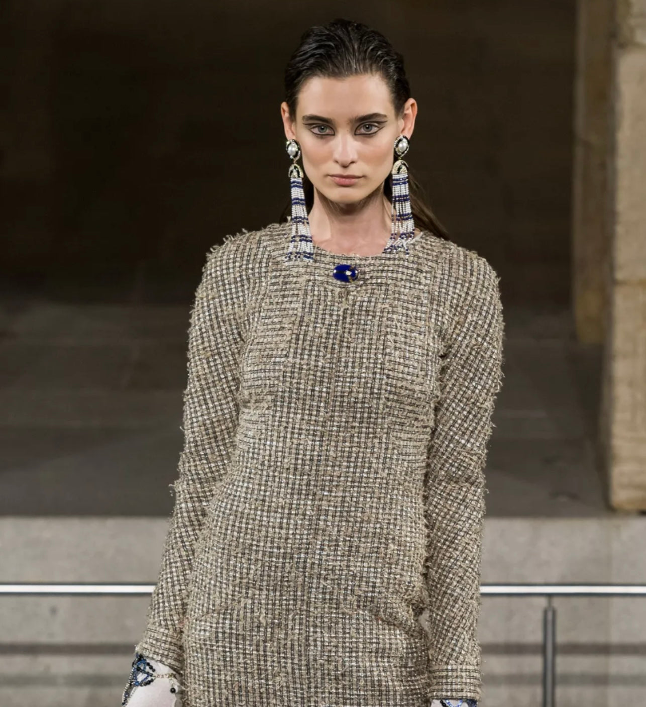 CHANEL Métiers d’Art Paris–New York 2019 “Egyptian” Lapis Lazuli & Pearl Chandelier Earrings by Karl Lagerfeld – Runway & Book Cover