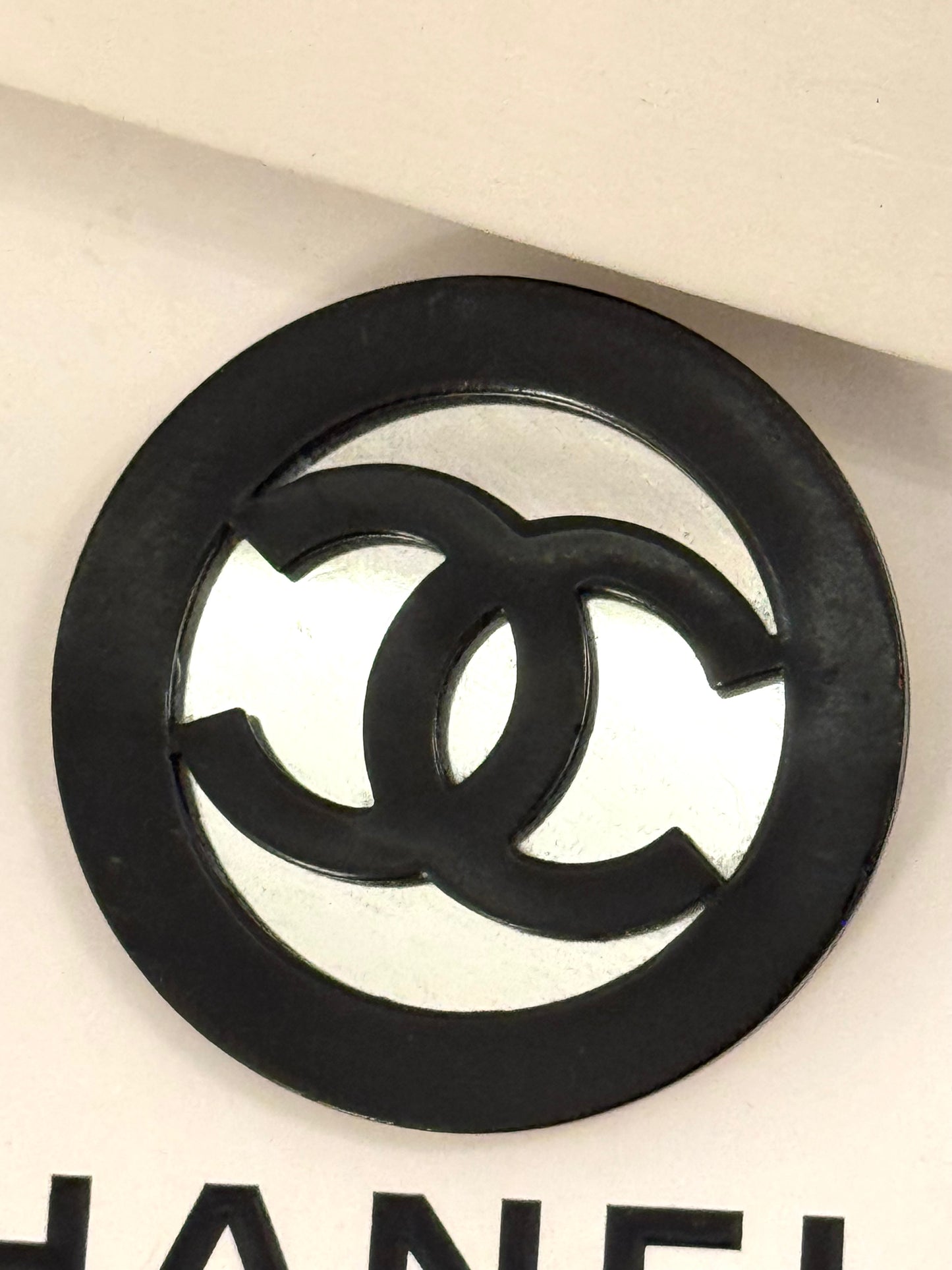 Museum-Worthy CHANEL Spring/Summer 1991 Oversized Mirror & Black Resin CC Brooch — Karl Lagerfeld Runway Archive Piece
