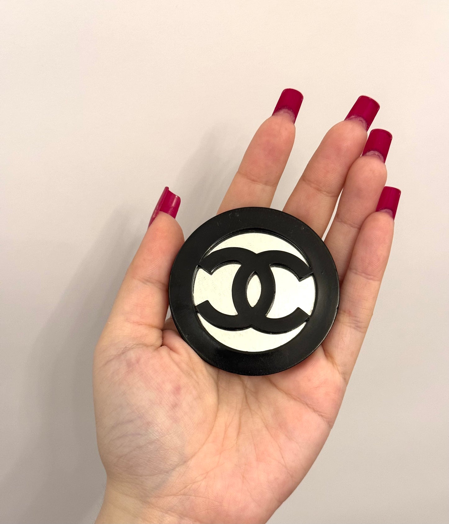 Museum-Worthy CHANEL Spring/Summer 1991 Oversized Mirror & Black Resin CC Brooch — Karl Lagerfeld Runway Archive Piece
