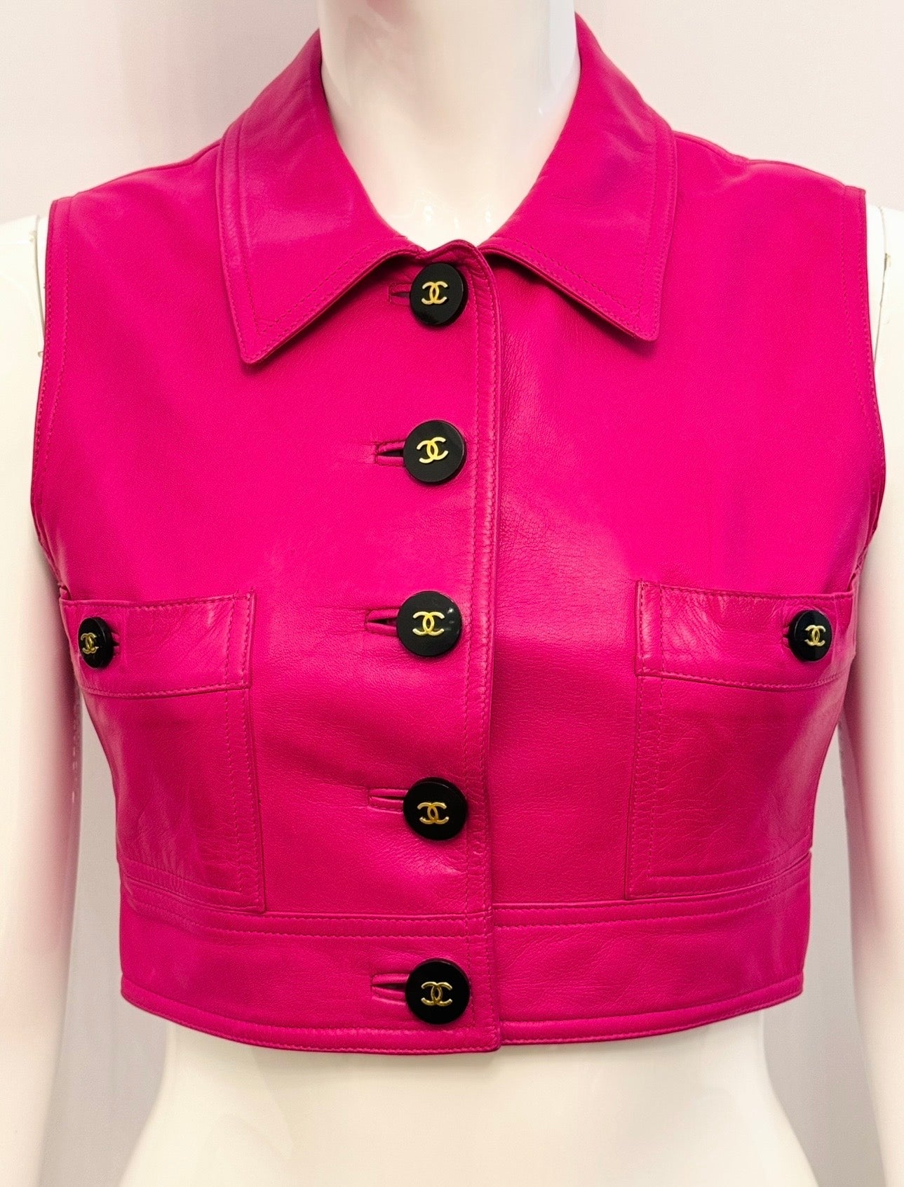 Museum-Worthy CHANEL Spring Summer 1995 Barbie Collection Pink Leather Vest by Karl Lagerfeld