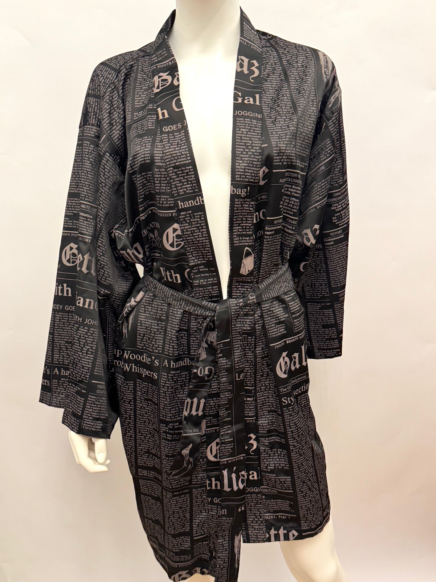 Iconic John Galliano "Gazette" Newspaper Print Kimono Robe with Original Box - Size M