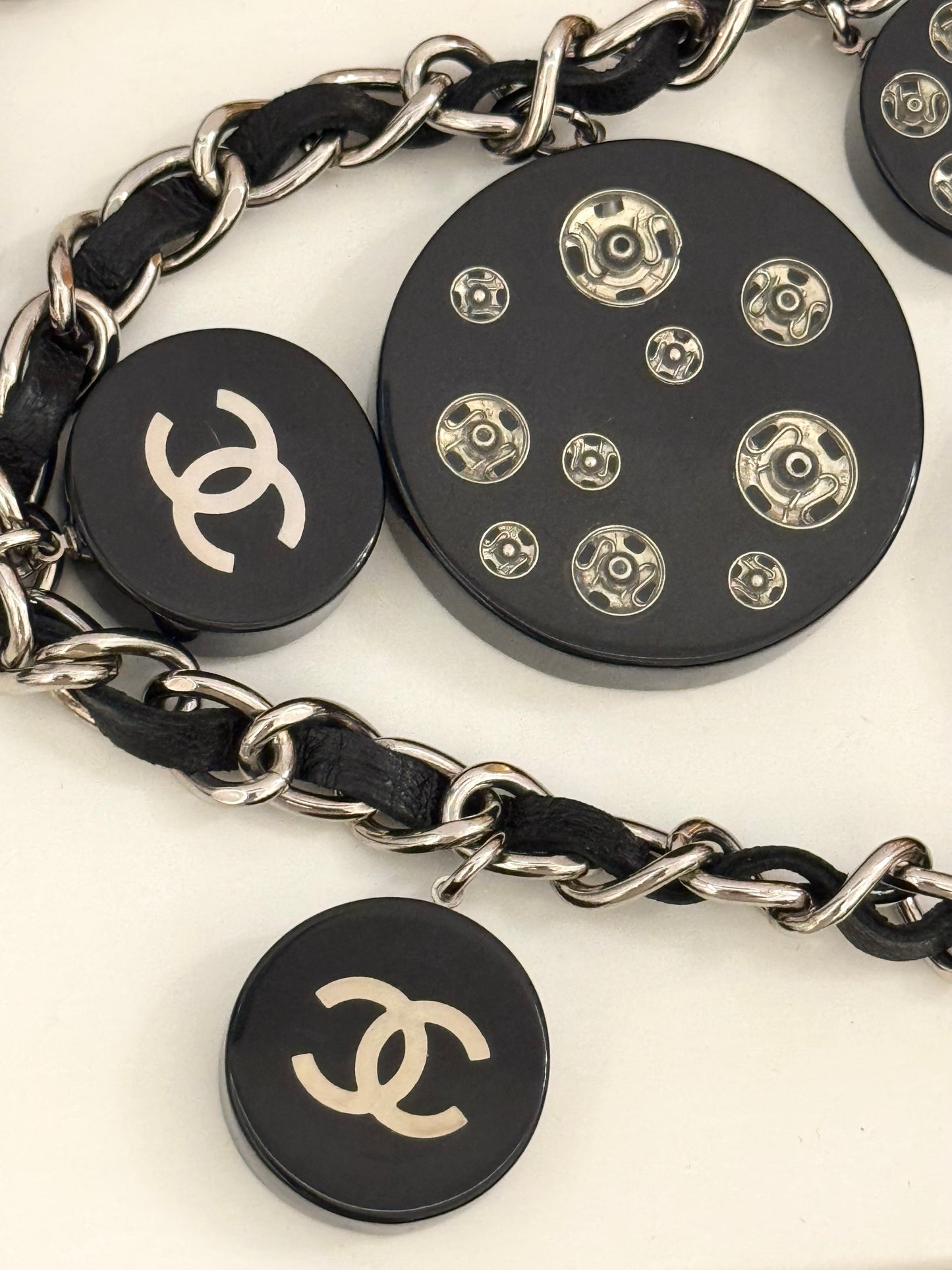 Chanel F/W 2003 Oversized Lucite Button & Snap Charm Chain Belt - Rare Collector Piece
